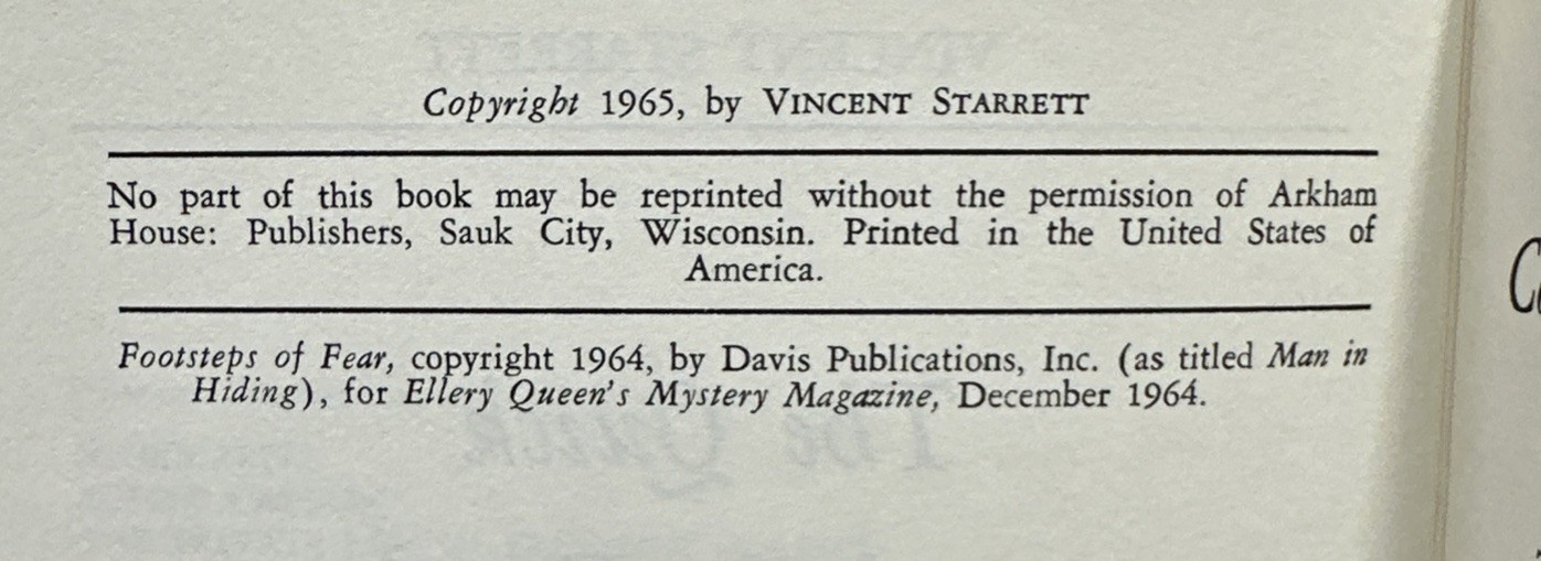 The Quick and The Dead Vincent Starrett Arkham House