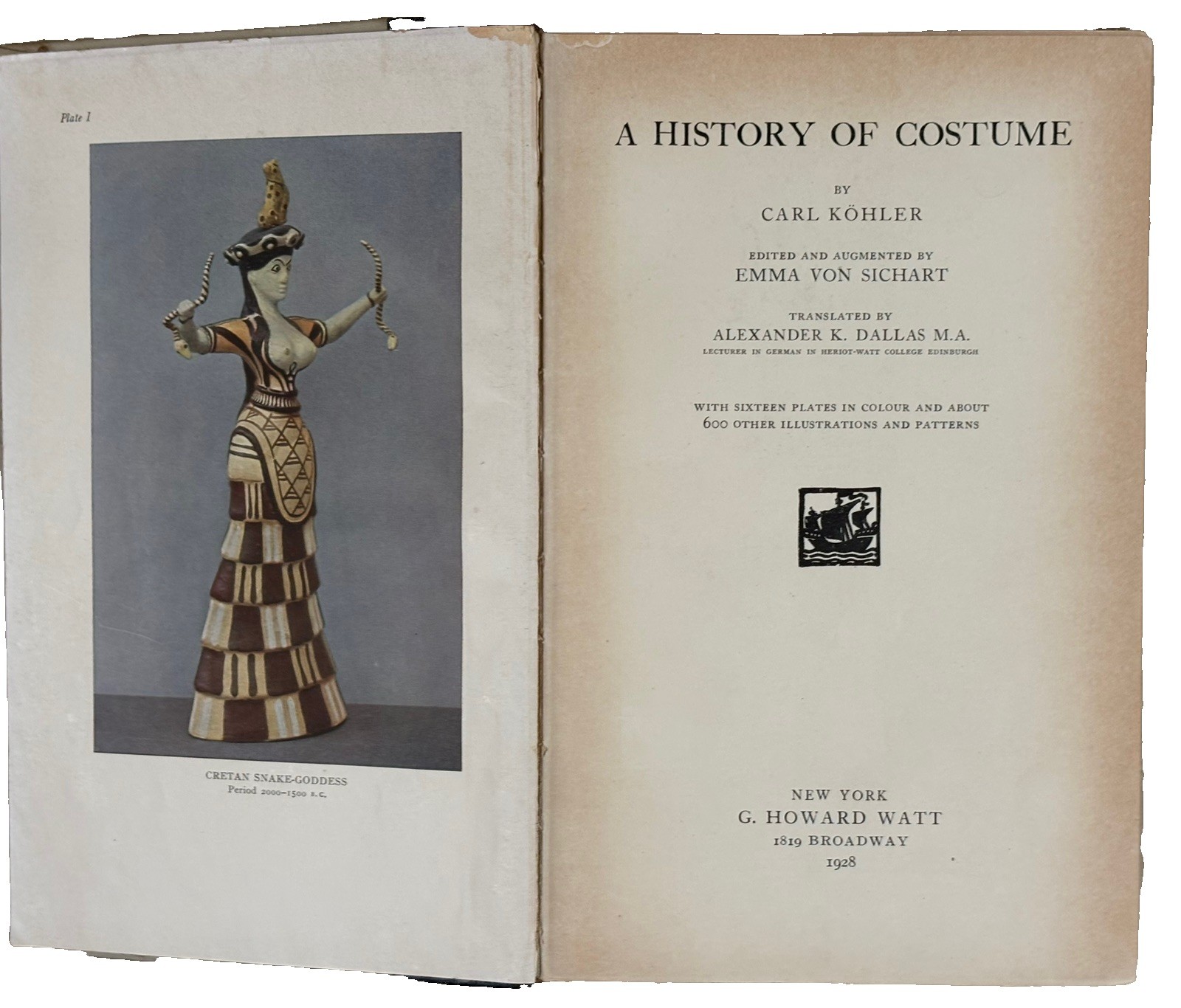 A History of Costume by Carl Kohler 1928 Illustrated Ex-library