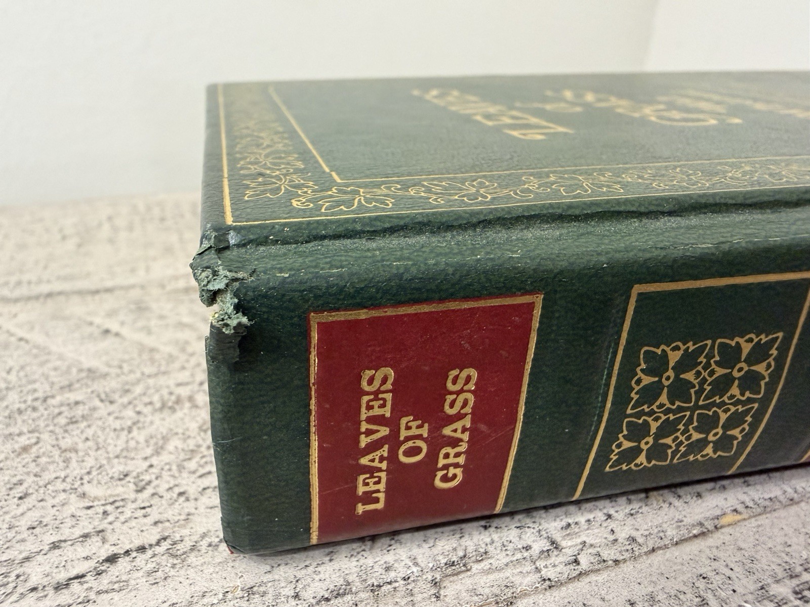 Leaves of Grass by Walt Whitman Gold Gilt Green Faux Leather Hardcover Vintage