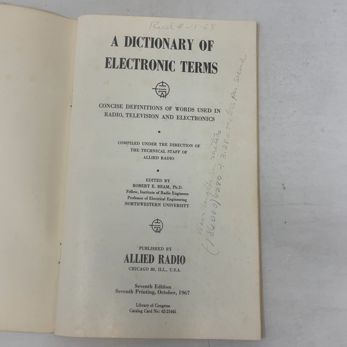 Dictionary of Electronic Terms by Robert E. Beam PB First Thus Very Good 1967