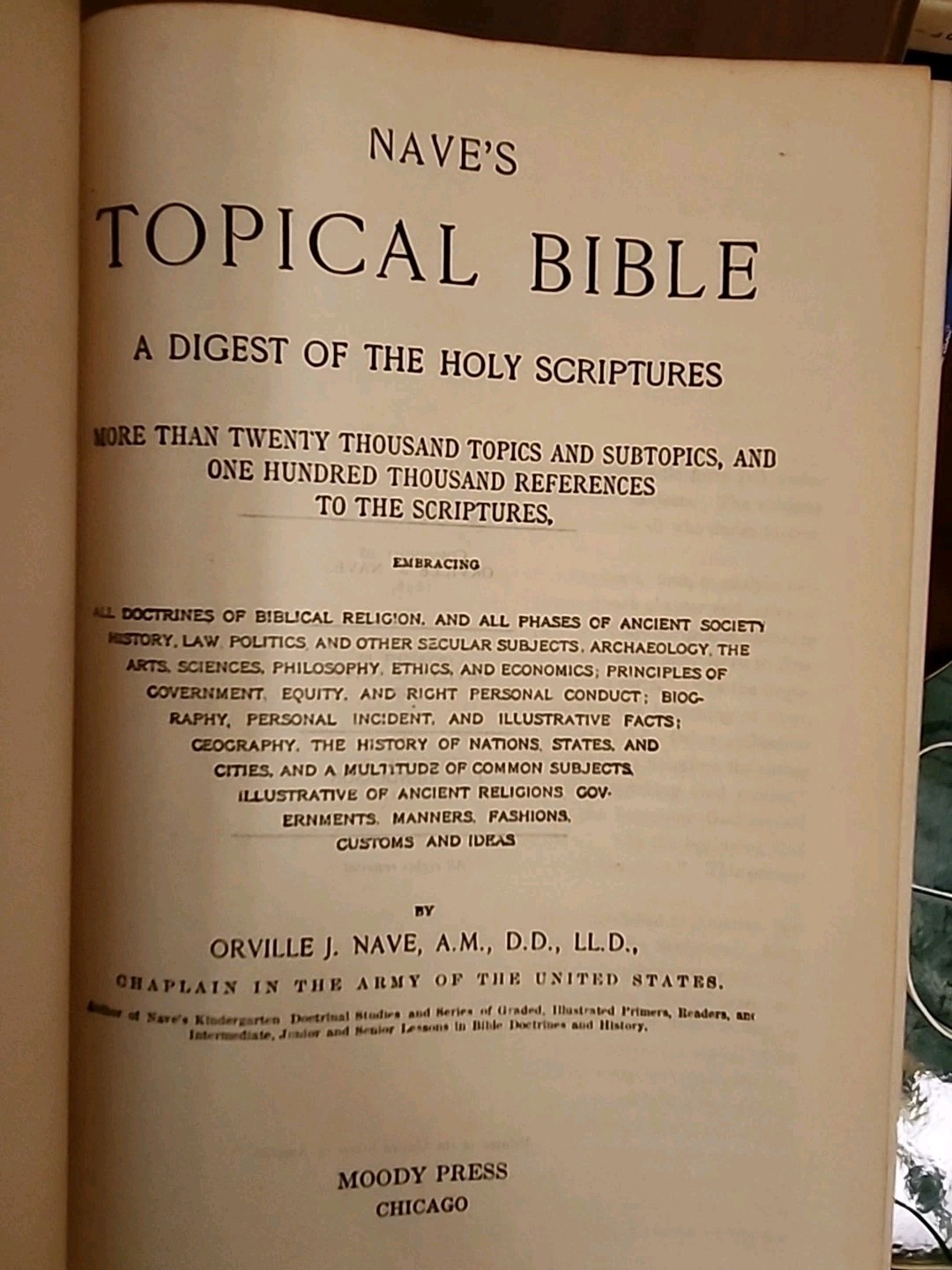 Nave’s Topical Bible US 1921 HC Holy Scriptures Moody Press Army Chaplain VG+