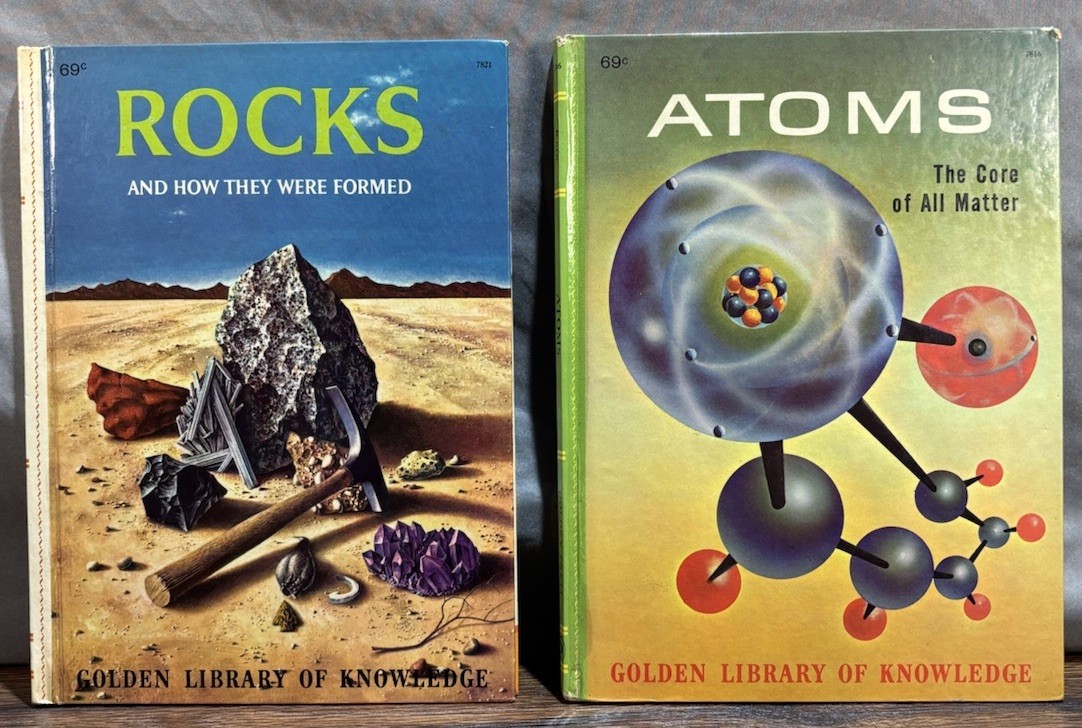 Vintage Golden Library of Knowledge Science Books Rocks Atoms Hardcover 1950s