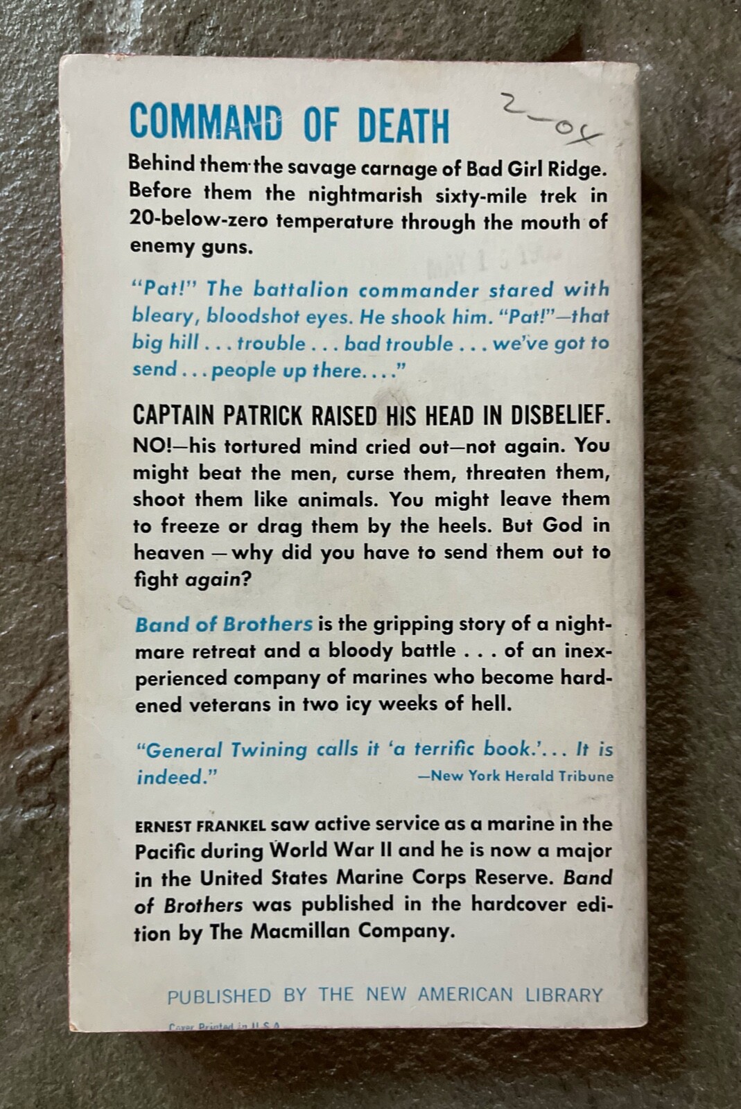 BAND OF BROTHERS BY ERNEST FRANKEL – SIGNET BOOKS – 1960 FIRST PRINTING