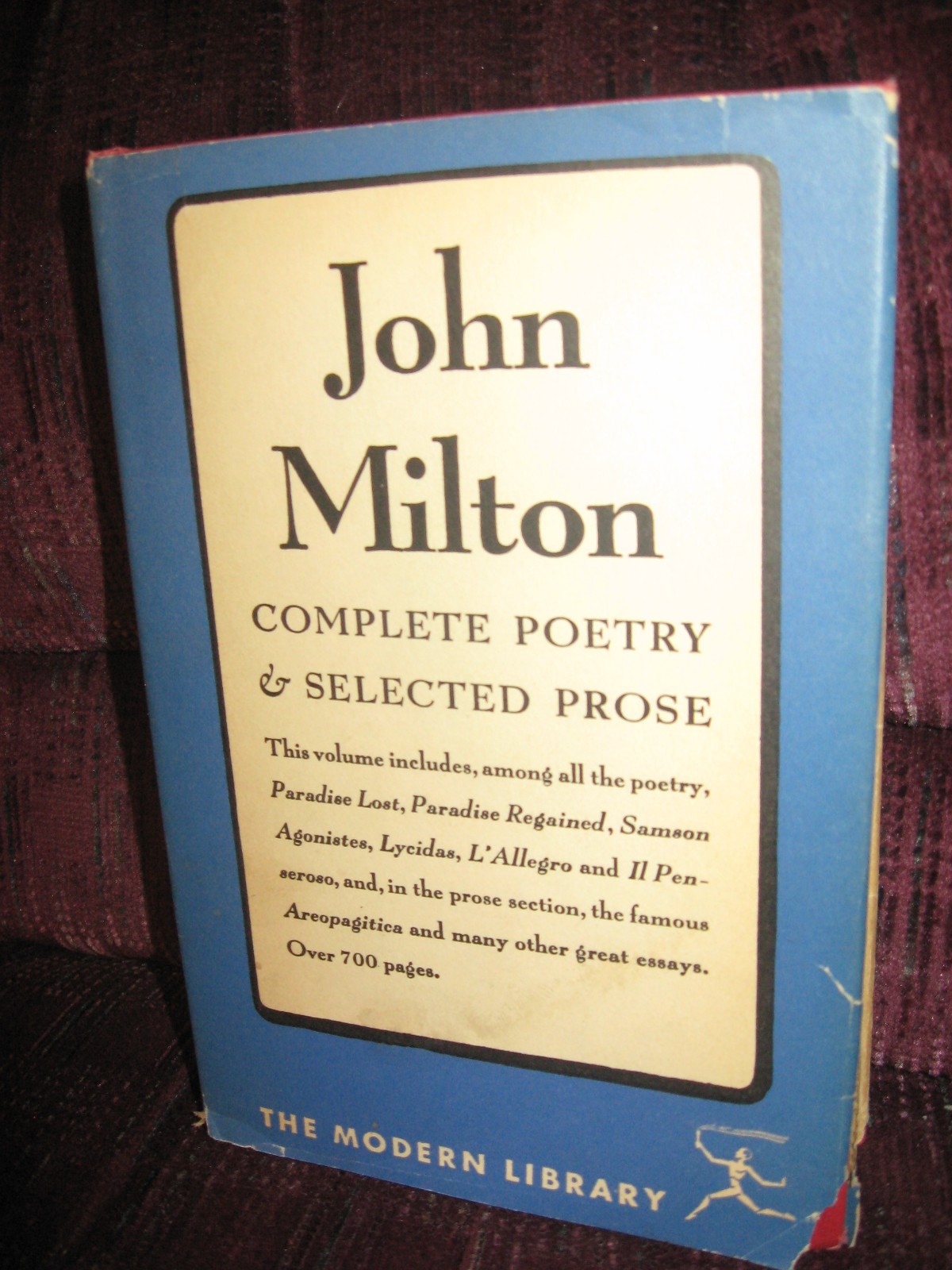 JOHN MILTON (PARADISE LOST, POETRY ETC. ) 1950 MODERN LIBRARY – GOOD CONDITION!!
