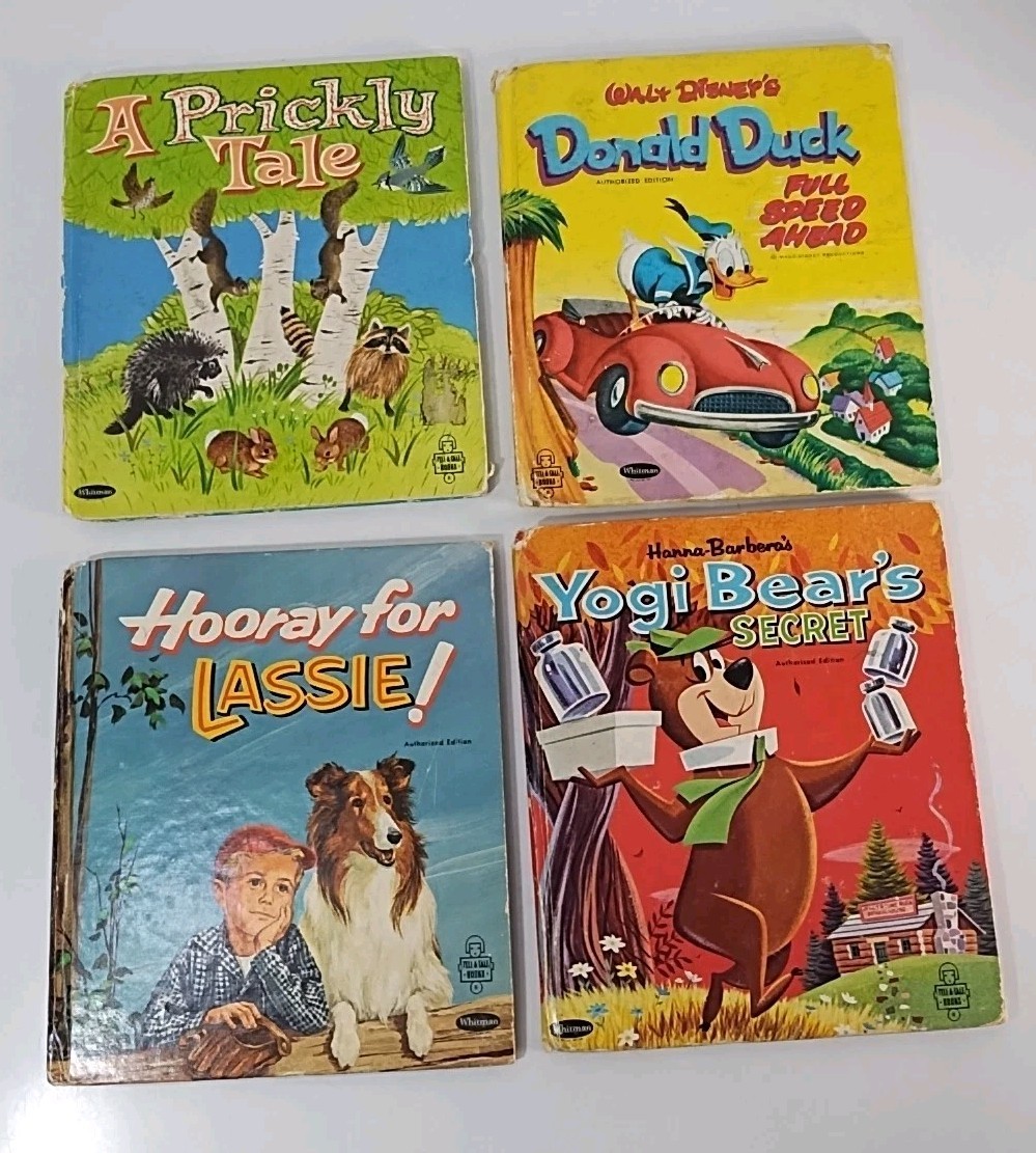 Vintage 1950-60s Whitman TELL-A-TALE Books Lot Of 4 ~ Donald Duck Yogi Lassie