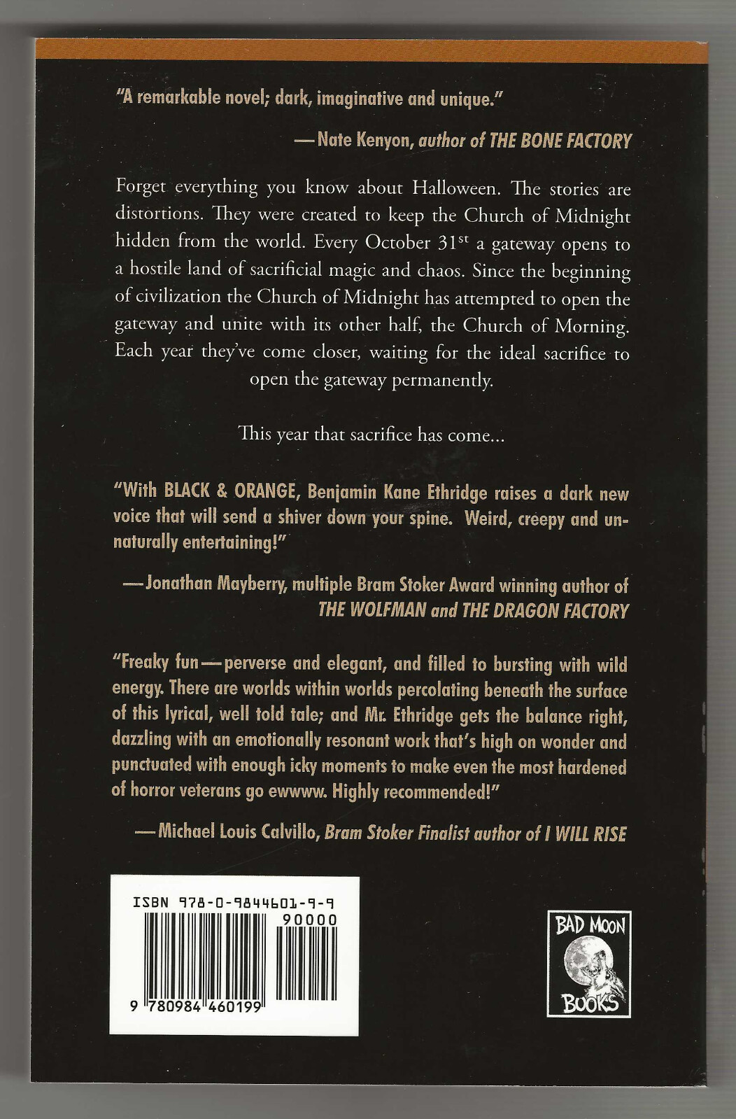 Benjamin Kane Ethridge BLACK & ORANGE First edition 2010 Horror Novel Award Fine