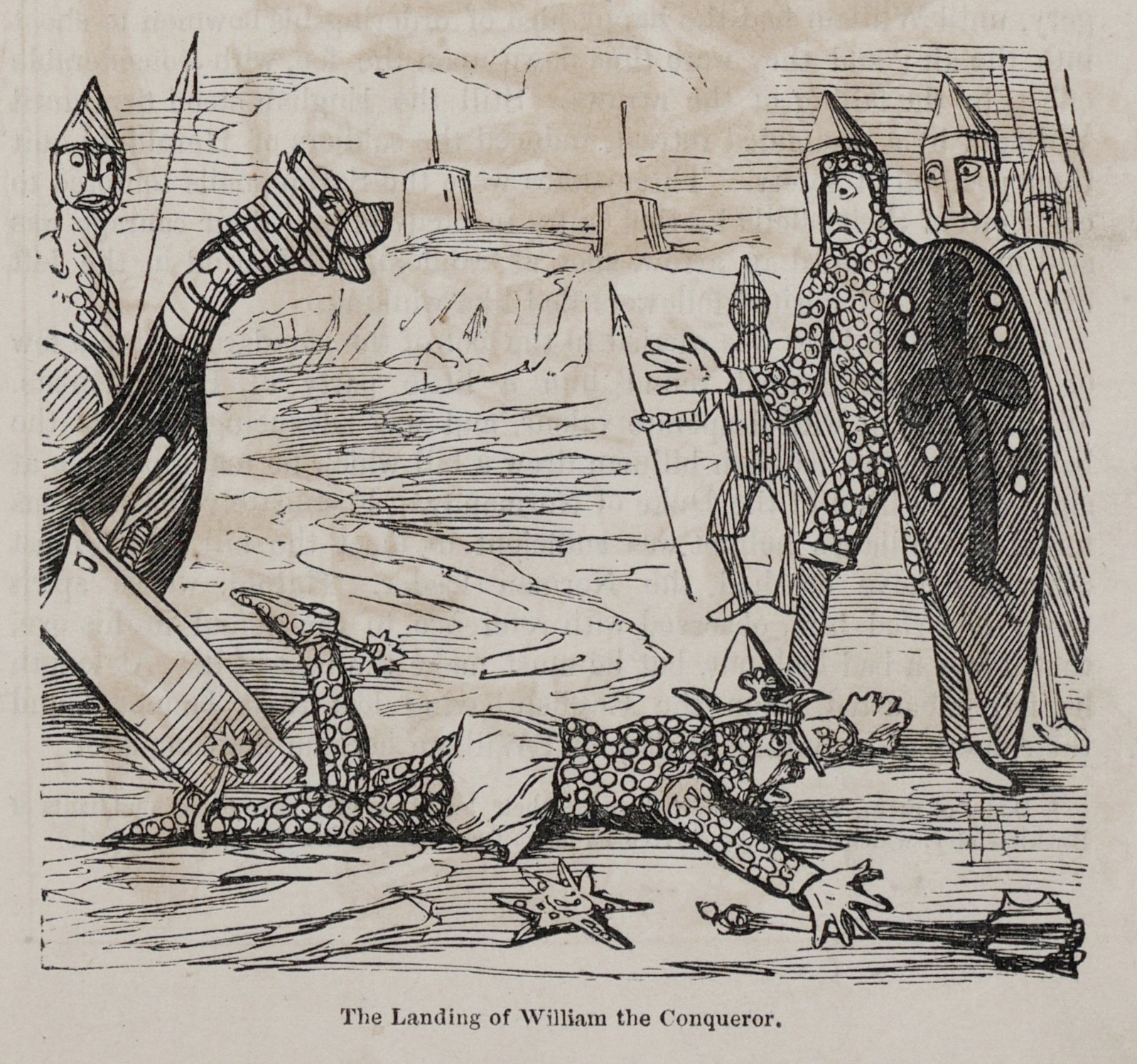 William the Conqueror Landing 1066 Comic History of England 1847 Print Leech