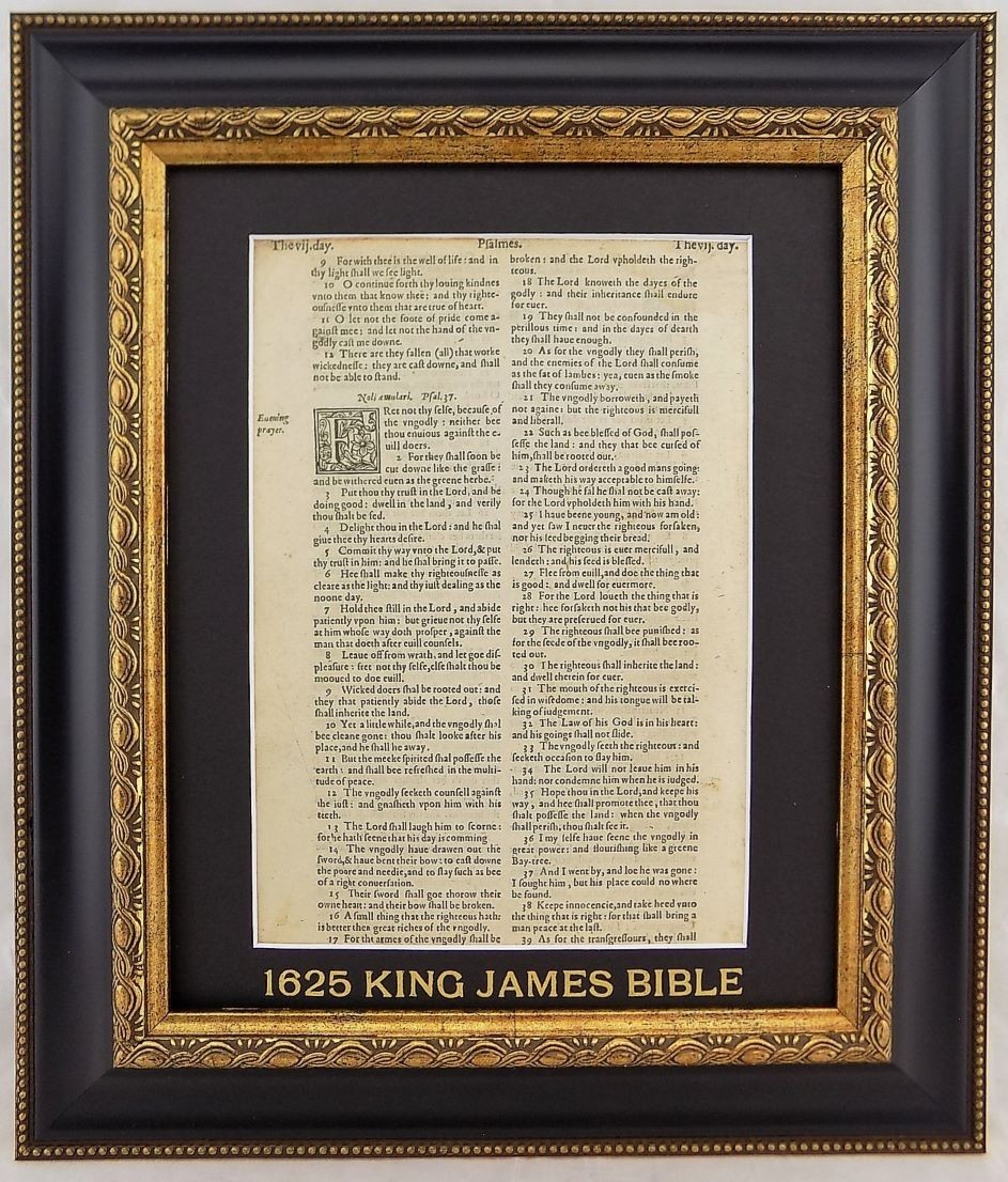 DELIGHT IN THE LORD PSALM 37 LEAF, 1625 KING JAMES BIBLE PAGE, PSALTER GREAT BIB