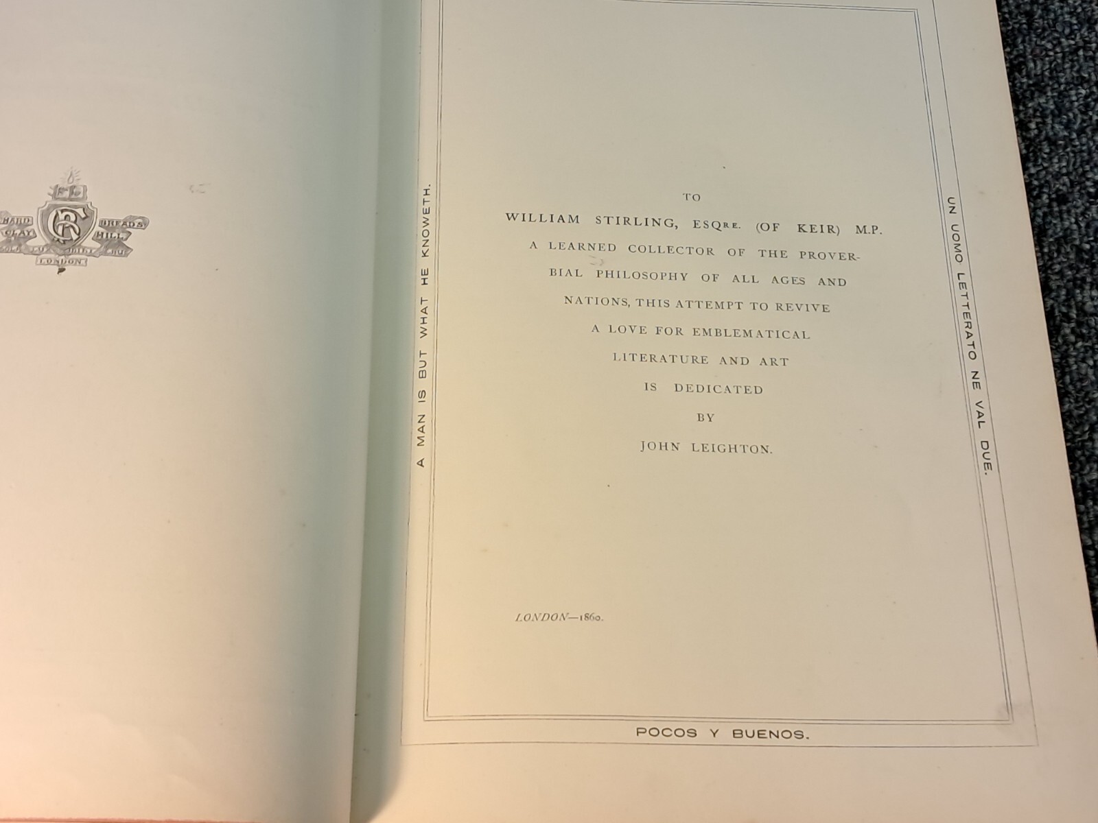Moral Emblems From Jacob Cats and Robert Farlie 1860 Leather
