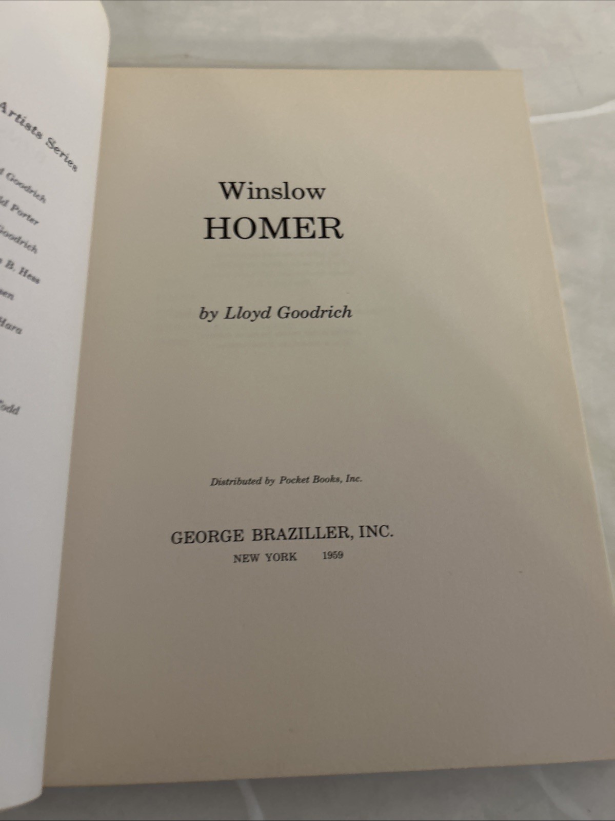 Winslow Homer, The Great American Artists Series 1959 paperback