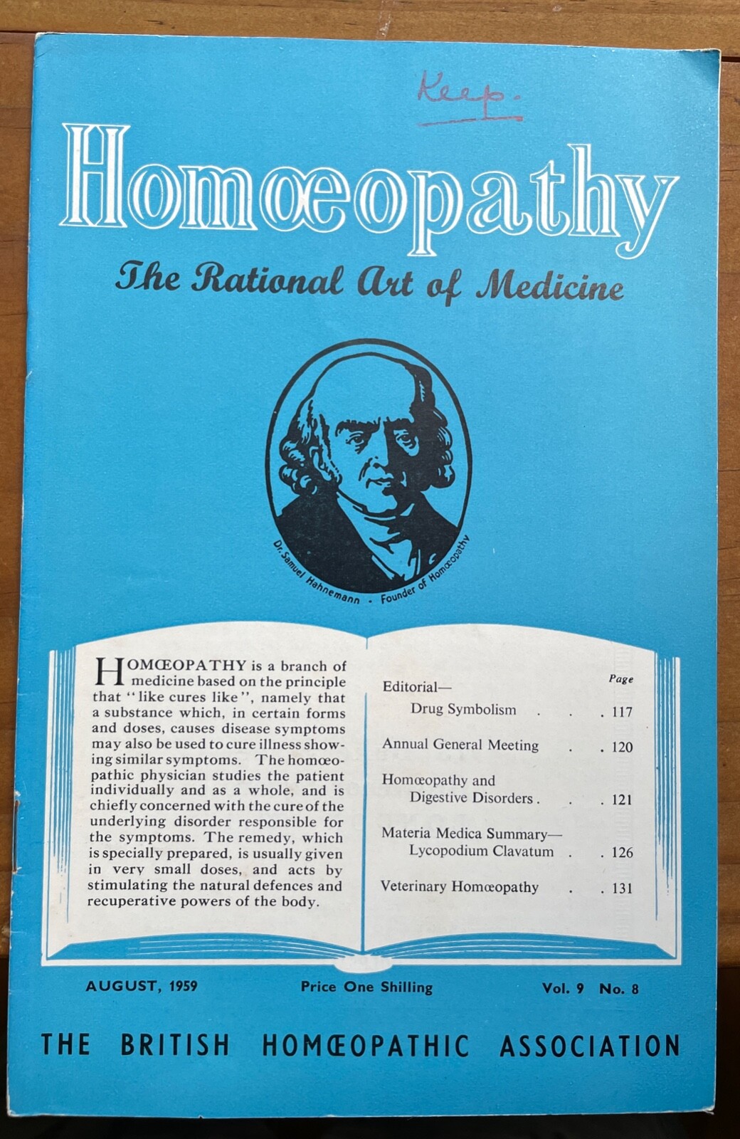 HOMOEOPATHY: BRITISH HOMOEOPATHIC ASSN – ALTERNATIVE NATURAL MEDICINE, Aug 1959