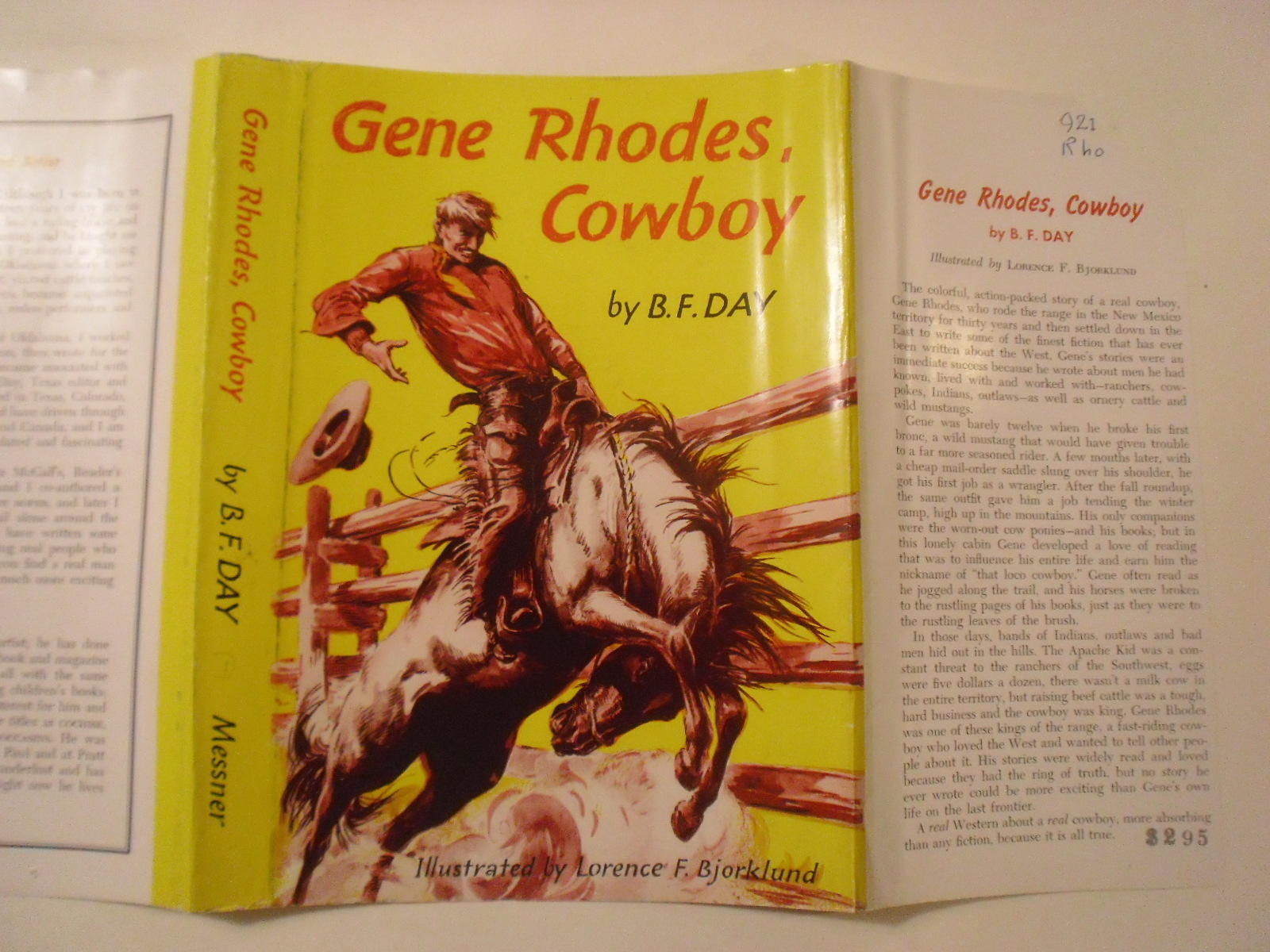 Gene Rhodes Cowboy, B F Day, Lorence Bjorklund, Dust Jacket Only, NO BOOK