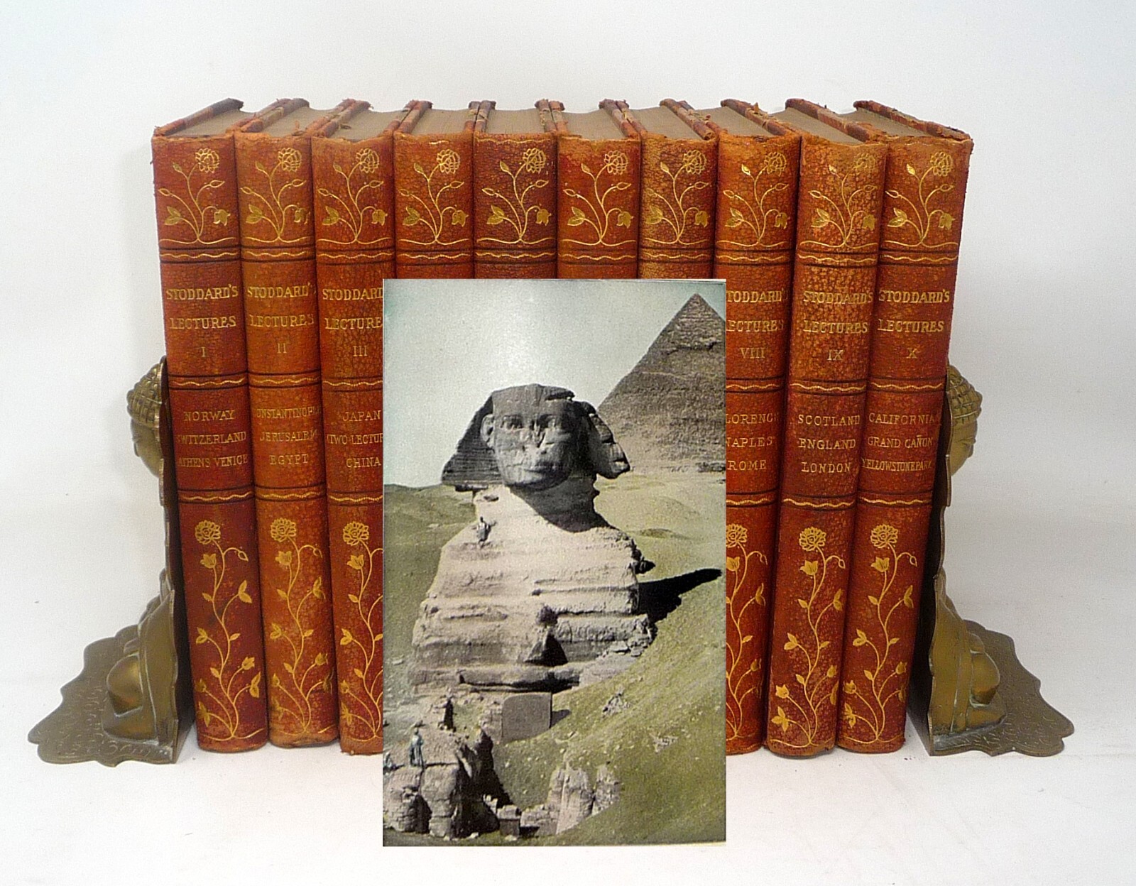 1910 Set 10 Leather World Travel Exploration Stoddards Lectures China Turkey