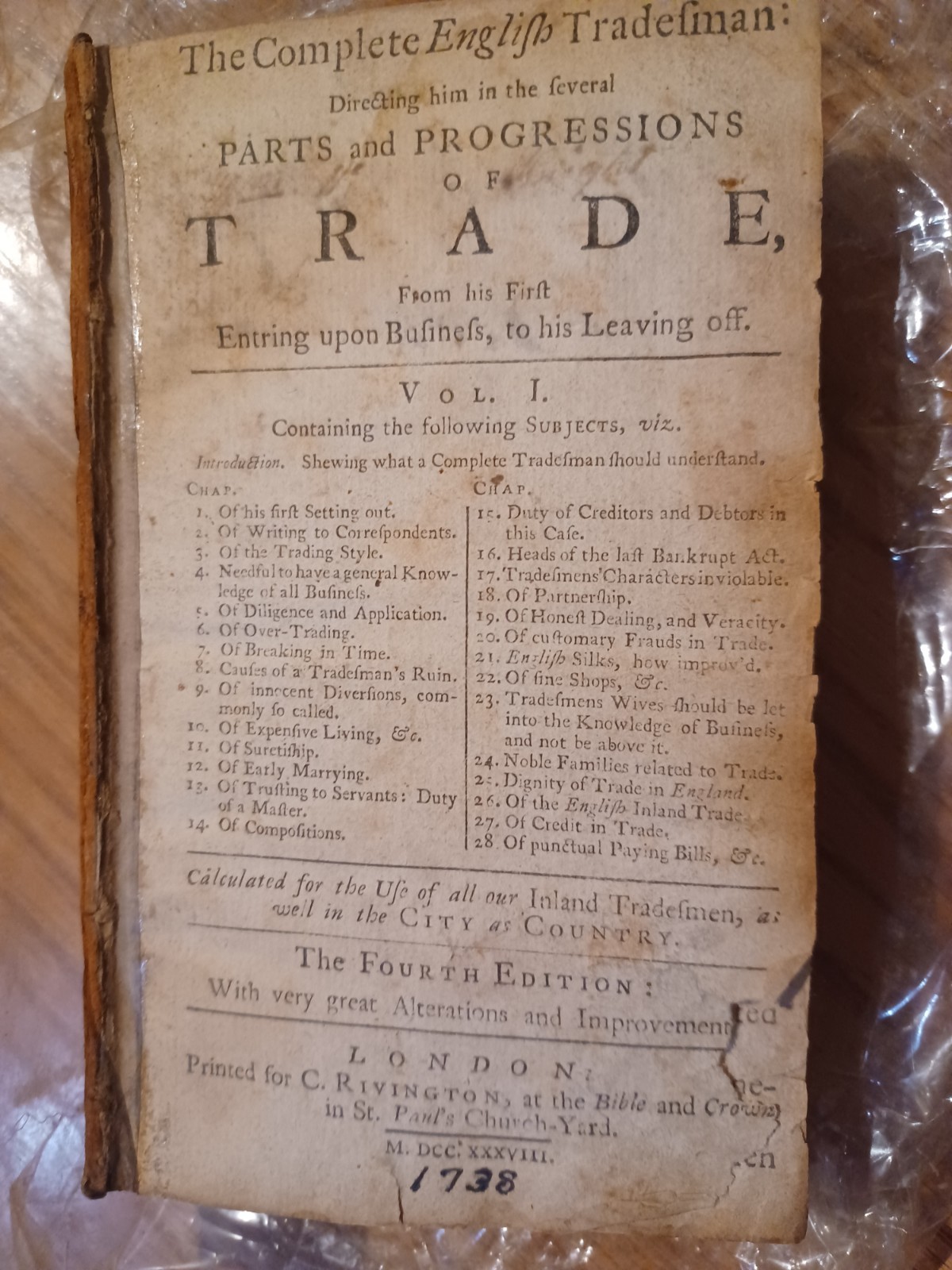 1738 The Complete English Tradesman, [Defoe] cover missing