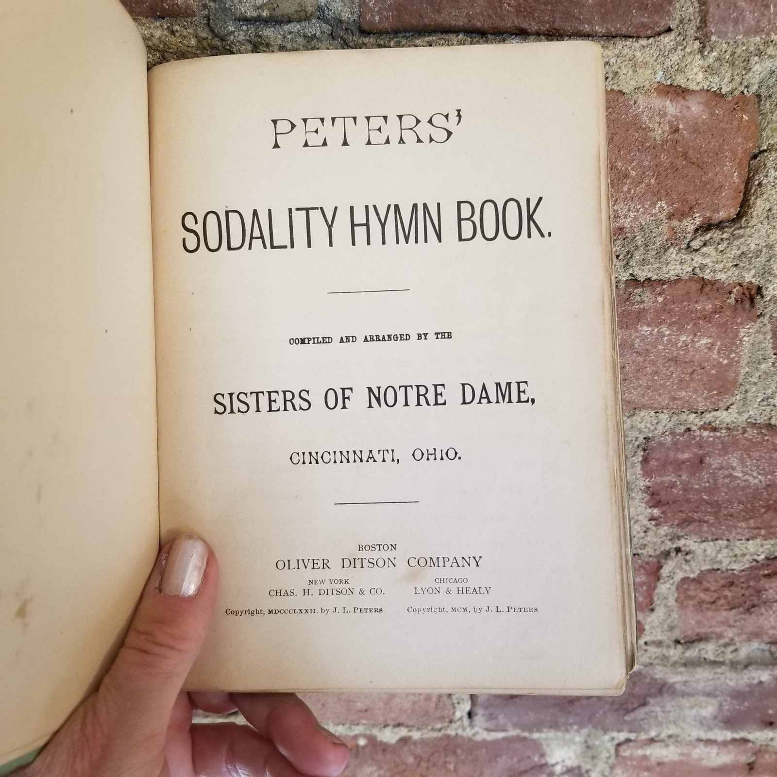 Peters‘ Sodality Hymn Book- Sisters of Notre Dame 1900 Oliver Ditson Co HB