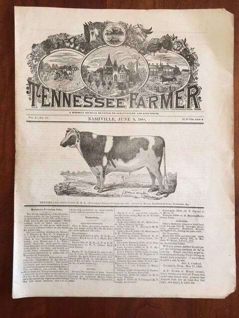 RARE 1888 Tennessee Farmer Journal Nashville TN Agriculture Livestock Horse Cows