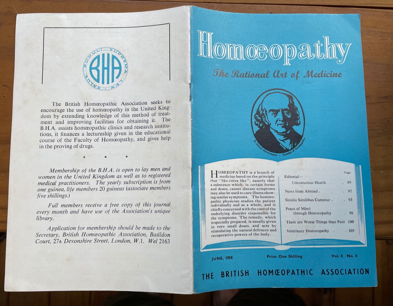 HOMOEOPATHY: BRITISH HOMOEOPATHIC ASSN – ALTERNATIVE NATURAL MEDICINE, June 1958