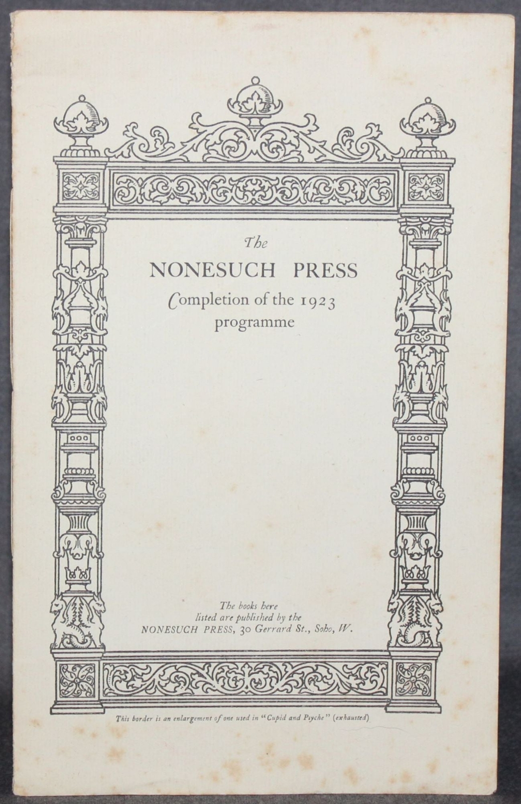 NONESUCH PRESS COMPLETION OF THE 1923 PROGRAMME
