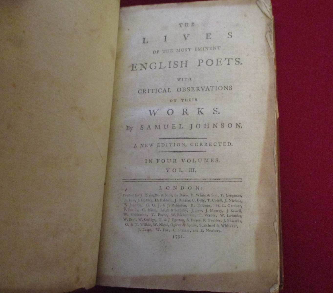 Lives of the Most Eminent English Poets by Samuel Johnson (1790) Four-Volume Set