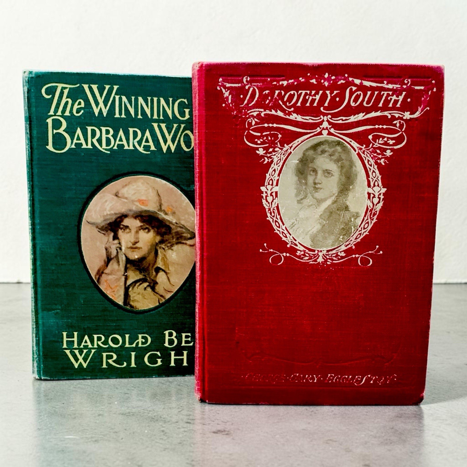 Early 1900s Shabby Antique Books Romance Novels Harold Bell Wright Red and Green