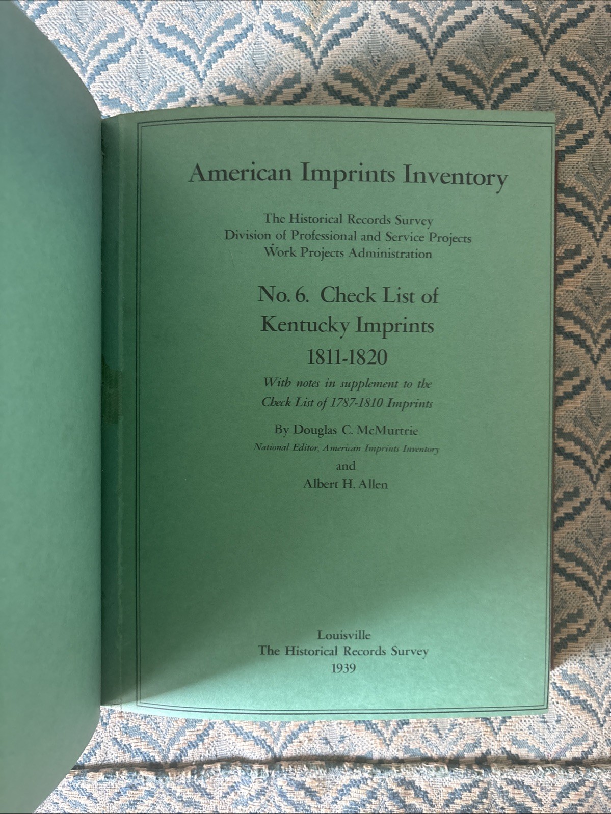 American Imprints Inventory 5-7 KY 1787-1810, 1811-1820, Nevada
