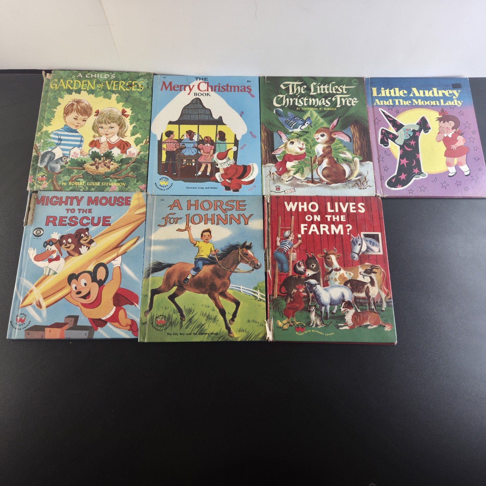 Lot Of 7 Vtg Wonder Books Washable Cover Childrens Stories 1940’s-1970’s