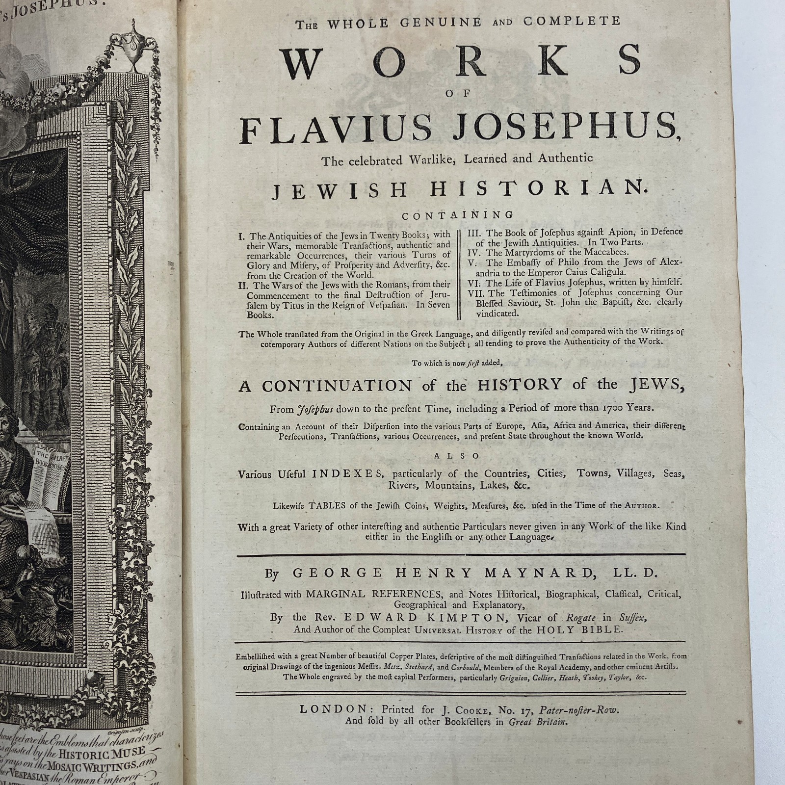 The Works of Flavius Josephus 1785 Maynard ANTIQUE Judaism History HC J Cooke