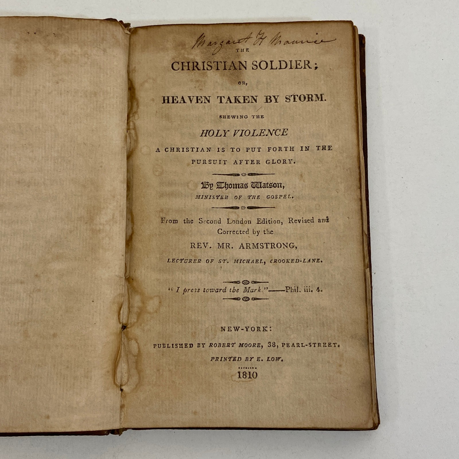 Christian Soldier Heaven Taken By Storm 1810 Antique Ex Library Thomas Watson HC