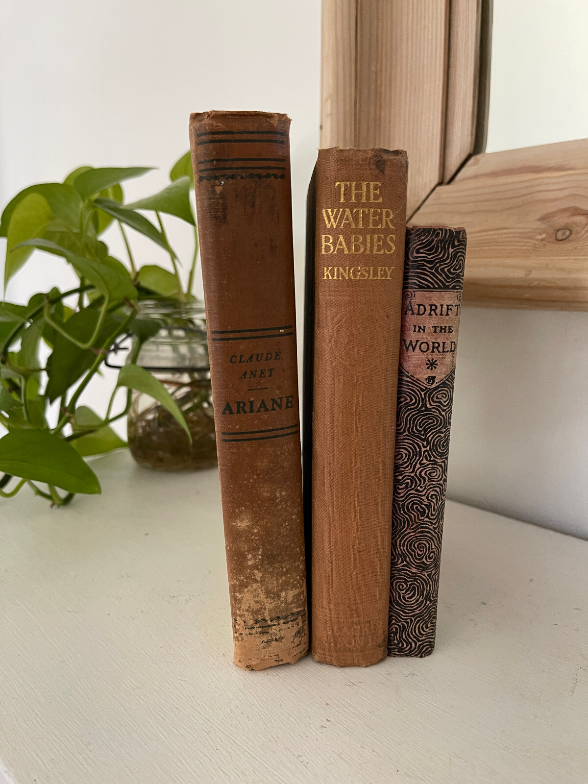 Vintage Antique Beige Neutral Books Lot 3 Decorator Decor Props Junk Journals