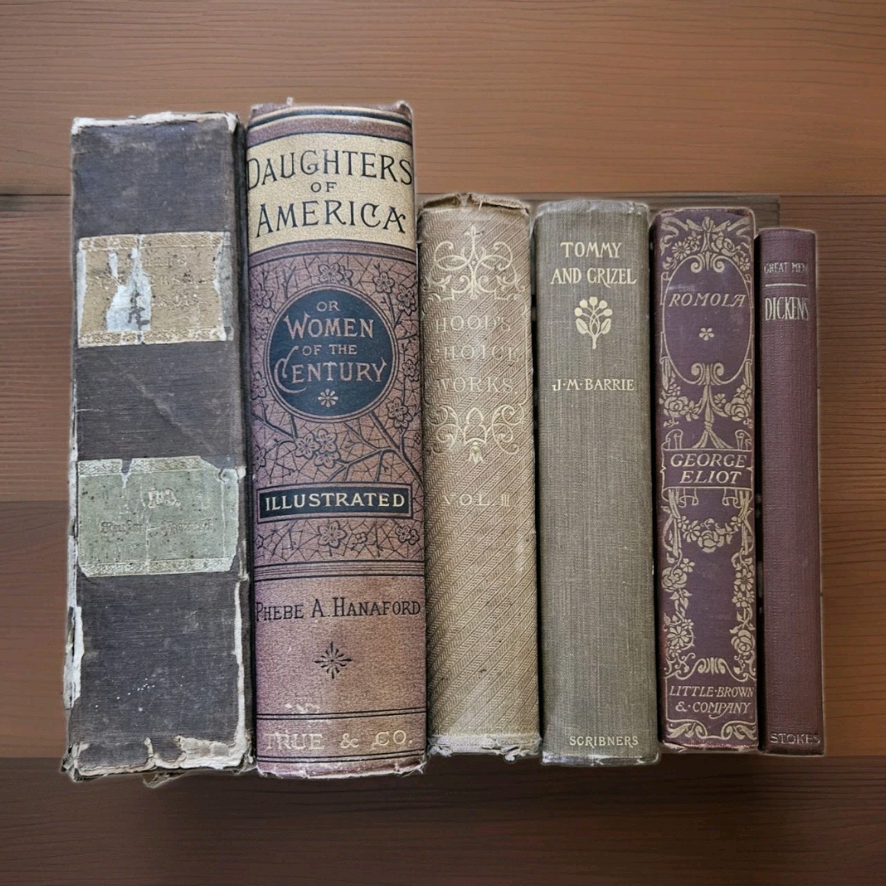 1835-14. Lot Of 7 Rare Antique Brown HC Books Staging Decor Illustrated Ephemera