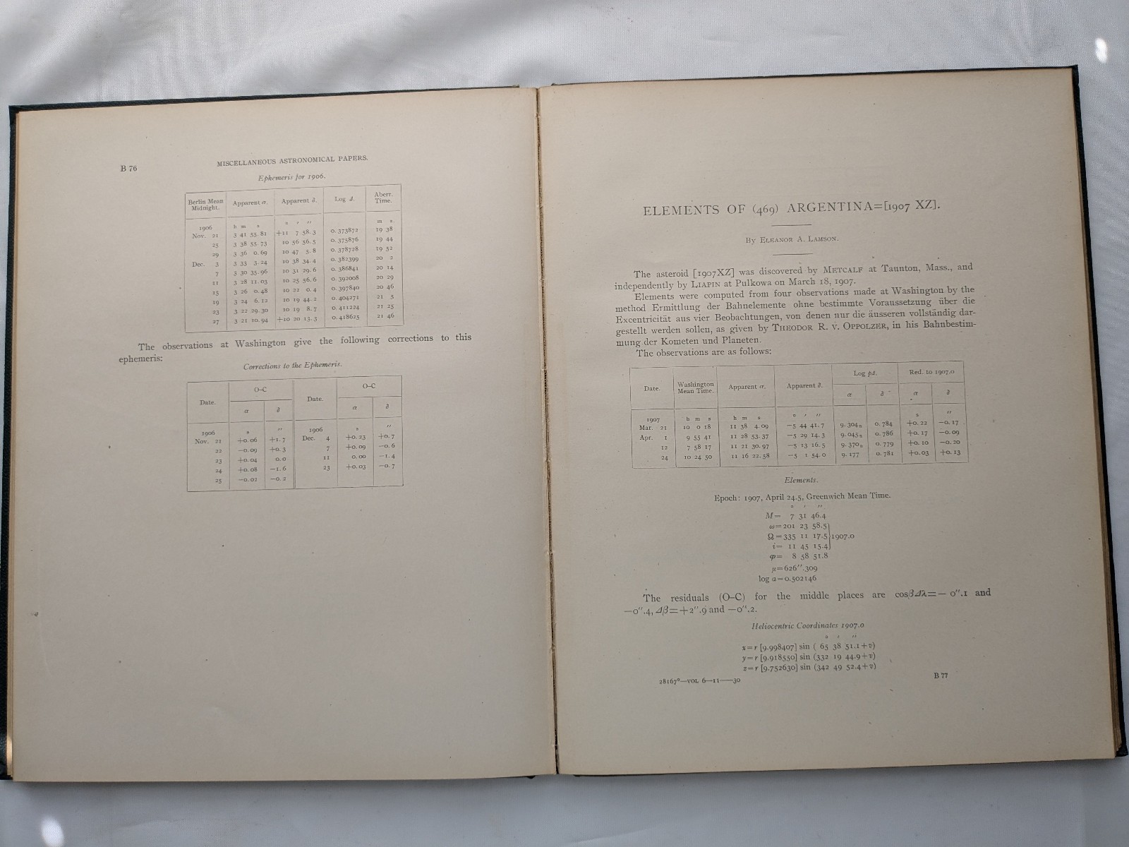 Misc Astronomical Papers U.S. Naval Observatory 1911 Vol. VI Appendix I Original