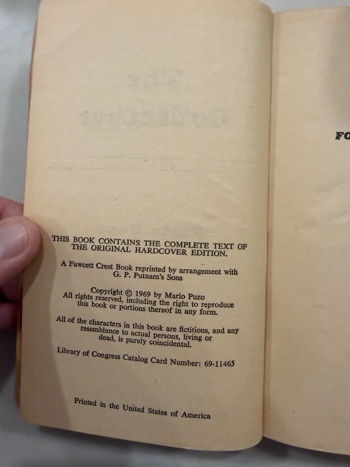 The Godfather by Mario Puzo Fawcett Crest Vintage Paperback 1969 Reprint