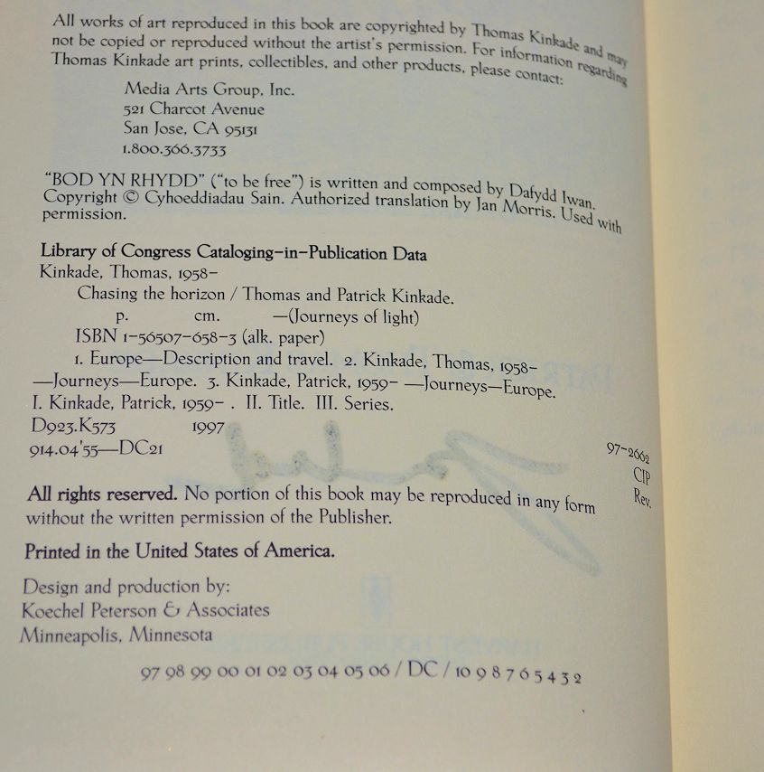 Chasing the Horizon Book Signed by THOMAS KINKADE