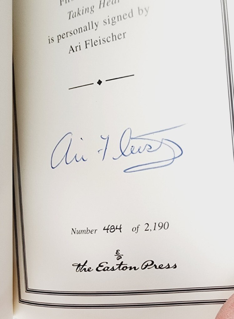 Ari Fleischer TAKING HEAT Signed Easton Press 1st Ed. 2006 #484 Certificate