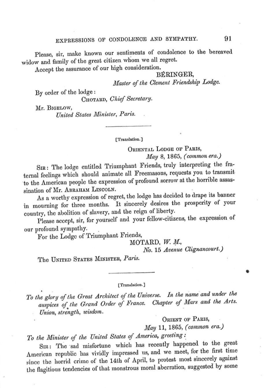 Expression of Condolence, The Assassination of Abraham Lincoln, Frederick Seward