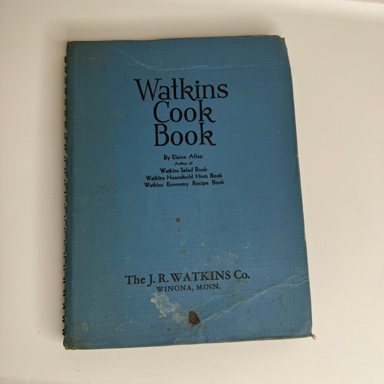 Vintage Watkins Cook Book by Elaine Allen J.R. Watkins Co. Blue Spiral Bound