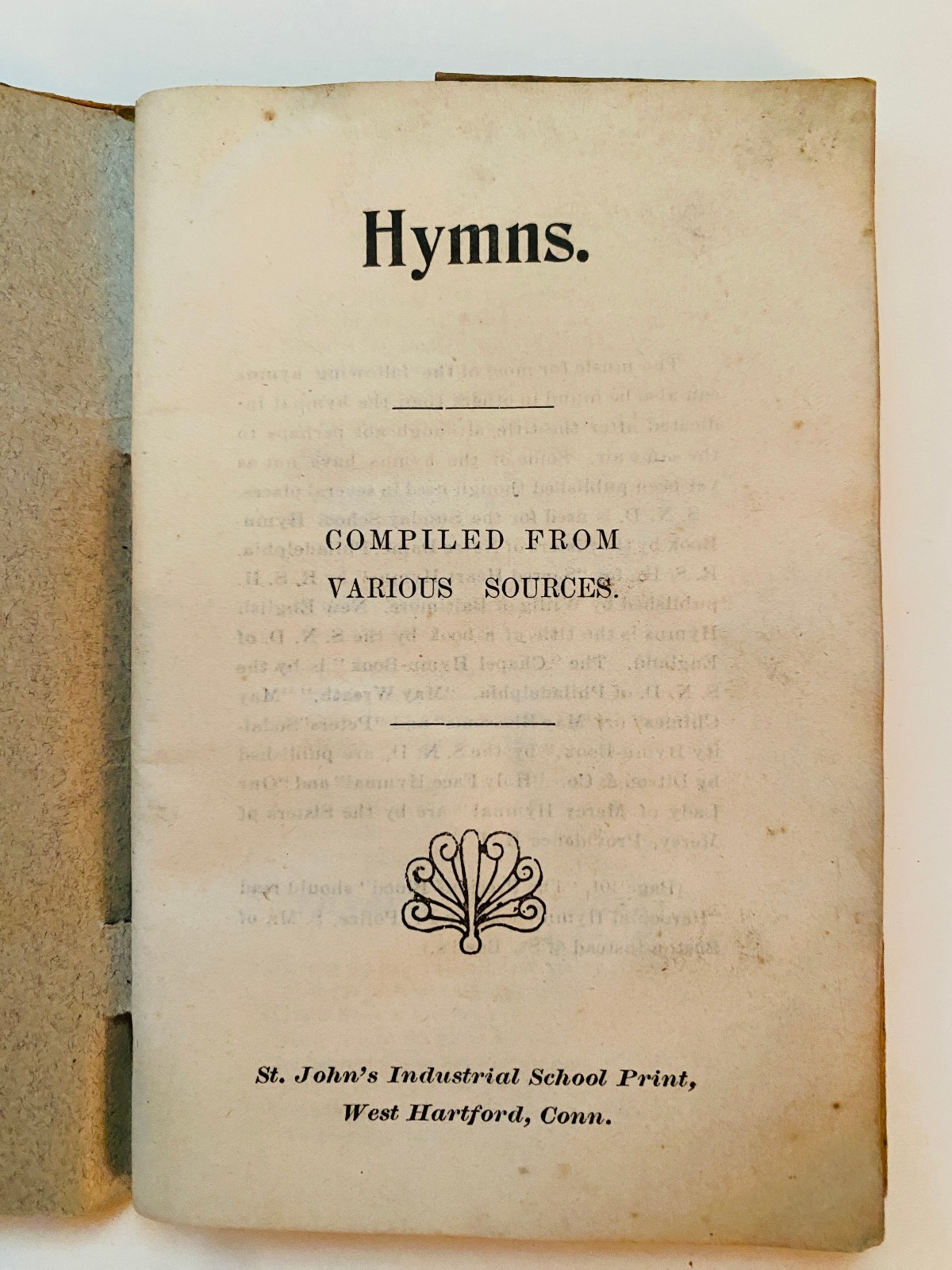 1904 Hymn Book Printed at St. John’s Industrial School for Boys West Hartford CT