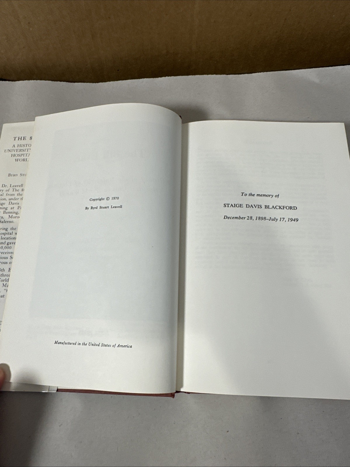 The 8th Evac History University Virginia Hospital Unit WWII 1970 First Ed Book