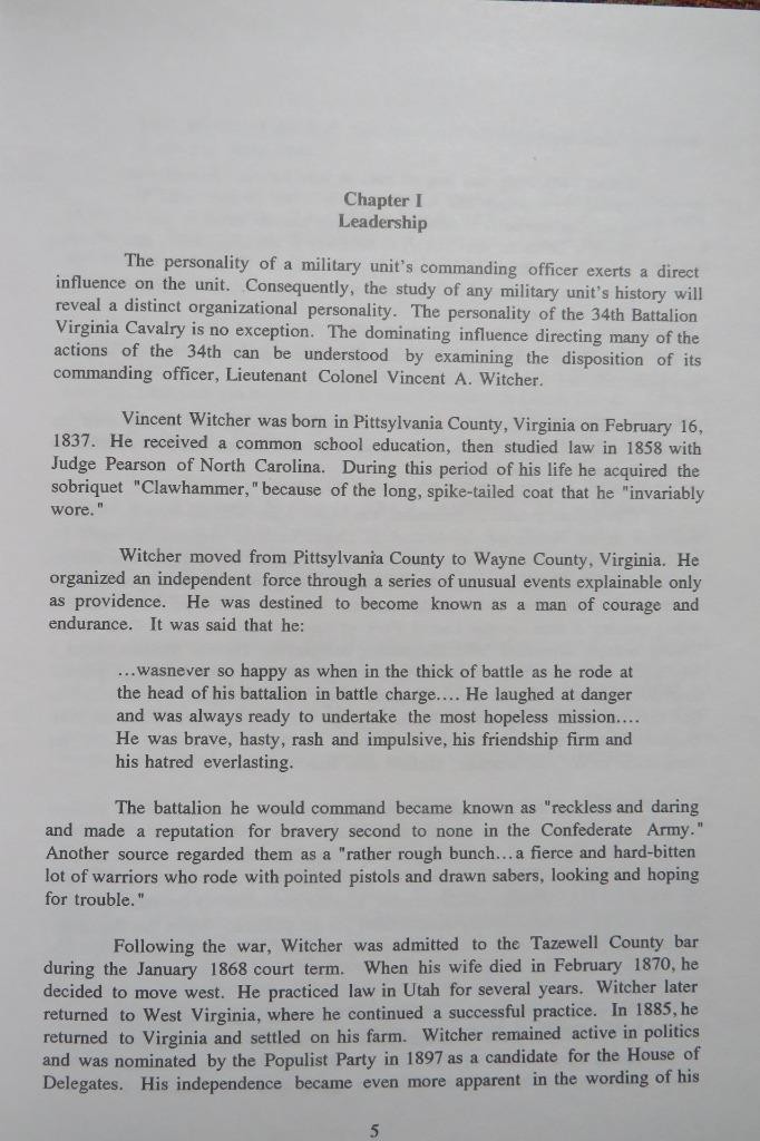 34th BATTALION VIRGINIA CAVALRY – SIGNED FIRST EDITION – ONLY 1000 PUBLISHED