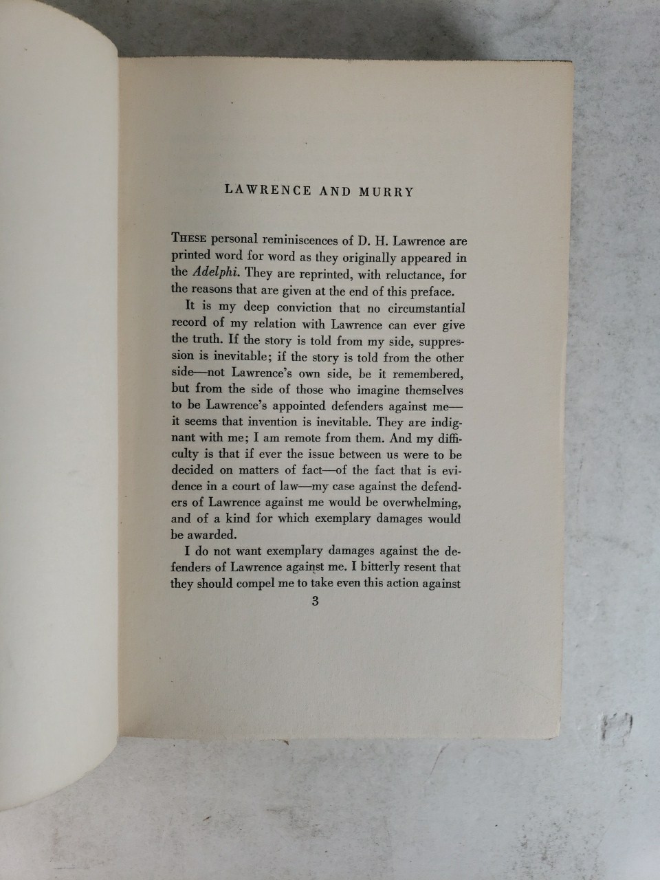 Reminiscences of D. H. Lawrence by John Middleton Murry (1933 – First Printing)