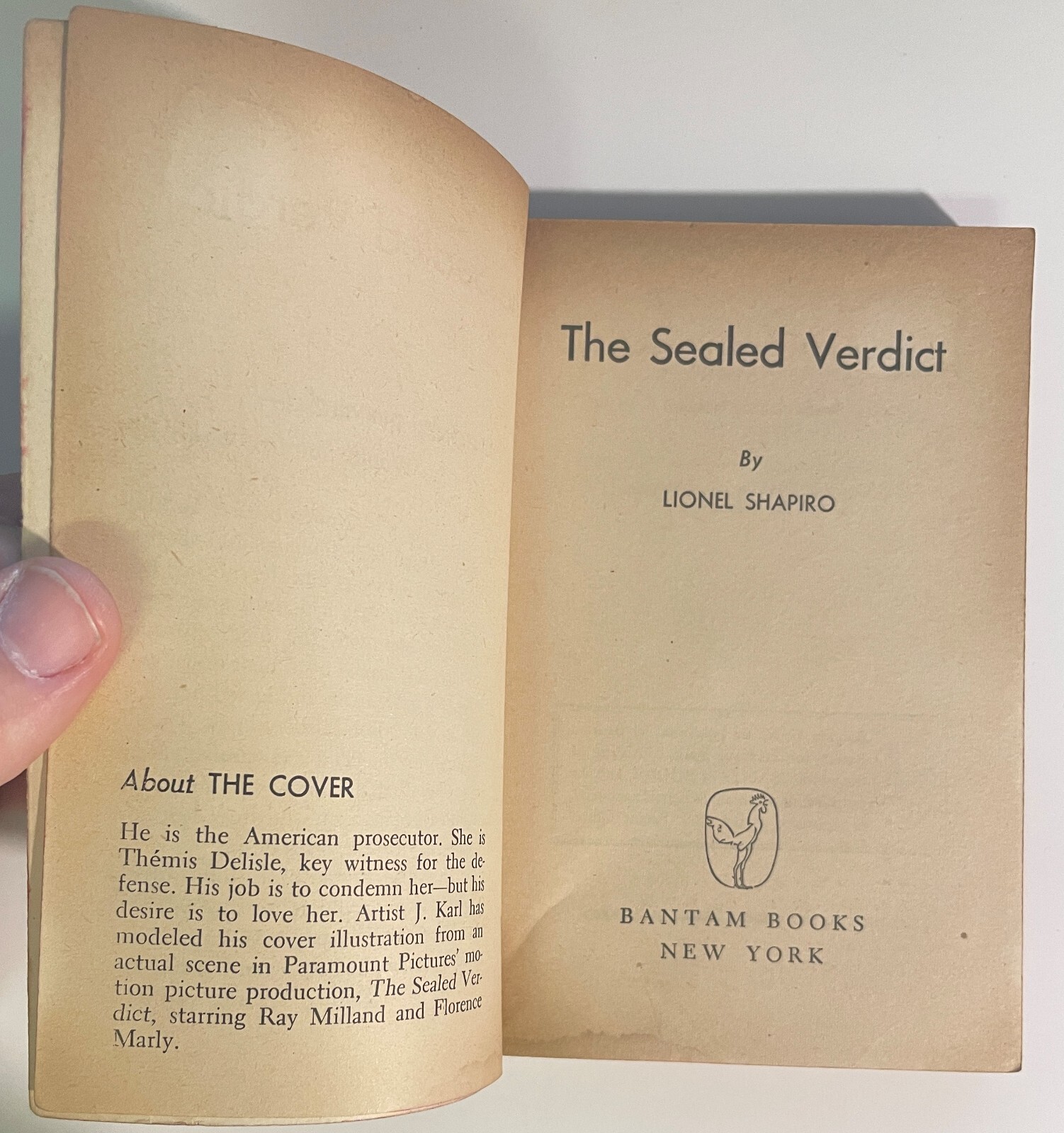 The Sealed Verdict by Lionel Shapiro (1948 Bantam 1st pb, Ray Milland, MTI, VG)