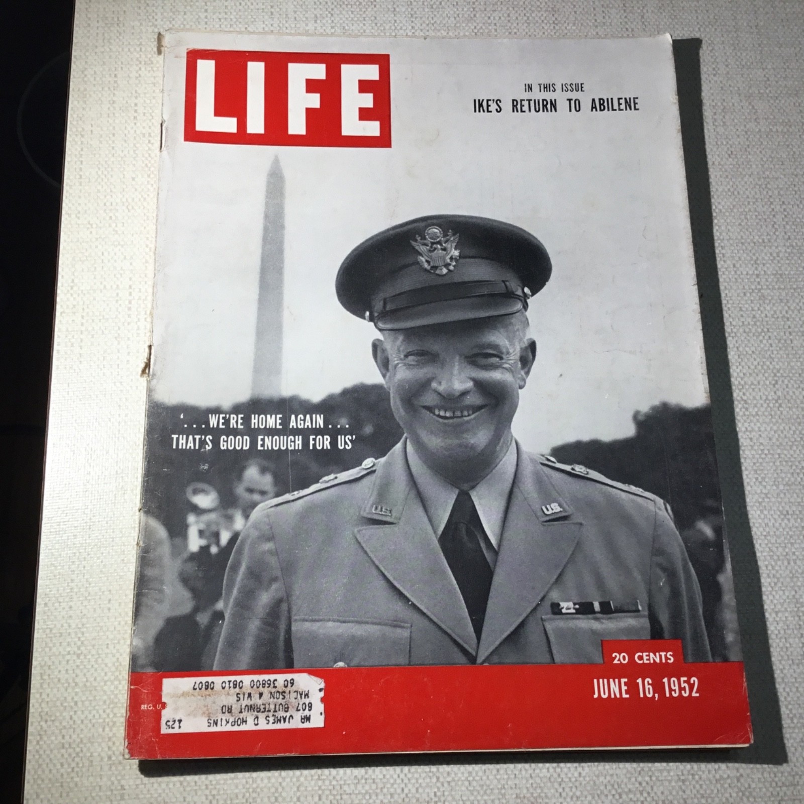 LIFE MAGAZINE. June 16, 1952. IKE’S RETURN HOME TO ABILENE. Vintage.