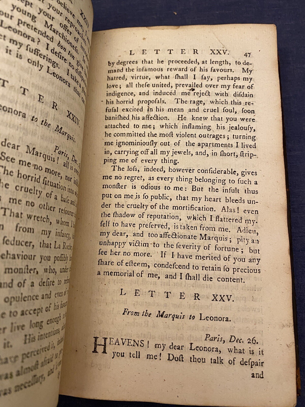 1765 The History of the Marquis de Roselle Madam Elie de Beaumont Vol 1 Leather