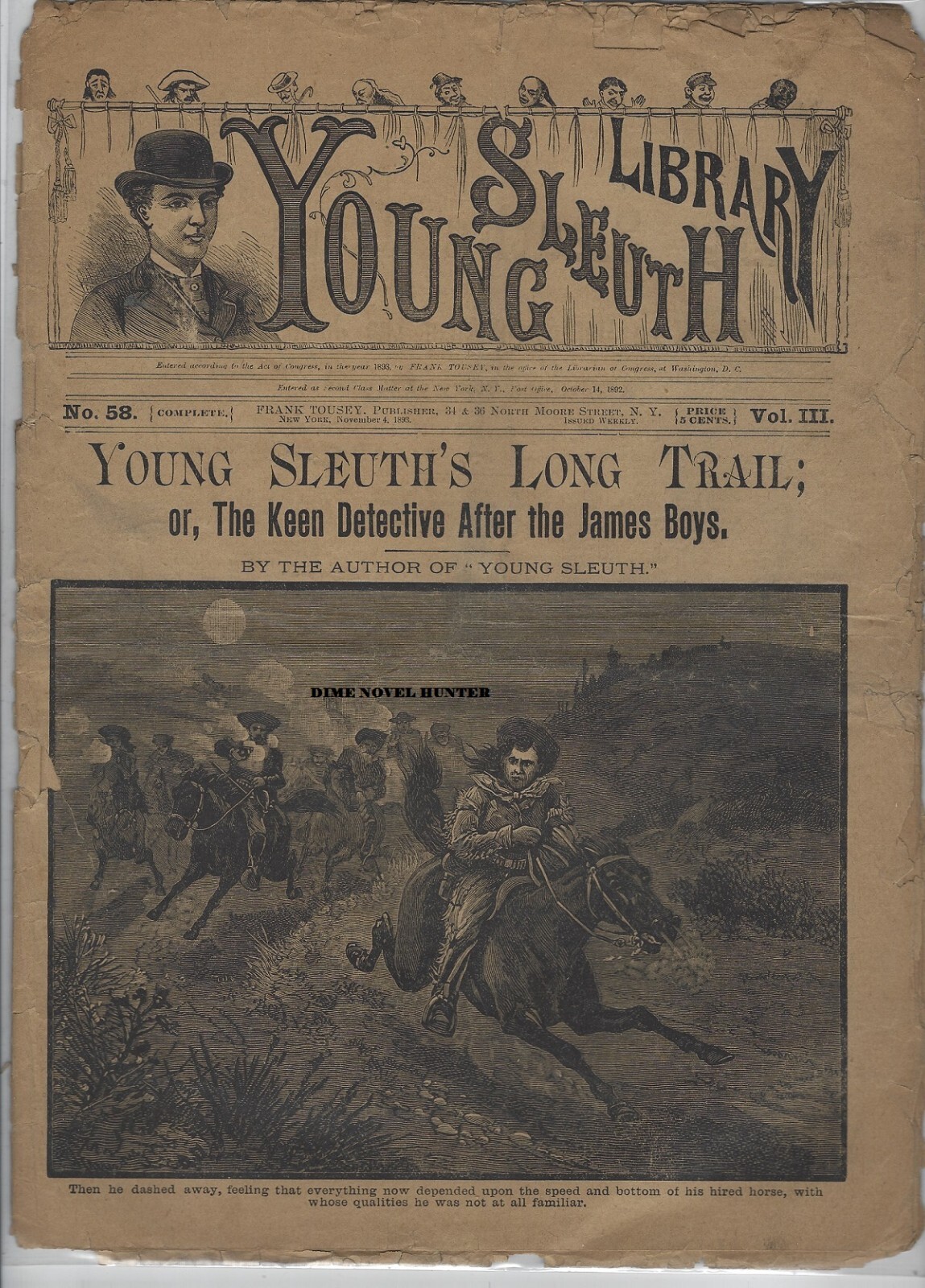 JESSE JAMES BOYS DIME NOVEL EXTREMELY 1893 SCARCE YOUNG SLEUTH #58 LIBRARY