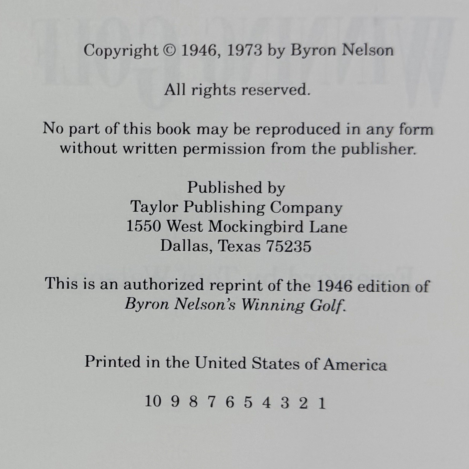 *Signed* Byron Nelson’s Winning Golf – Byron Nelson (Taylor Publishing, 1973)