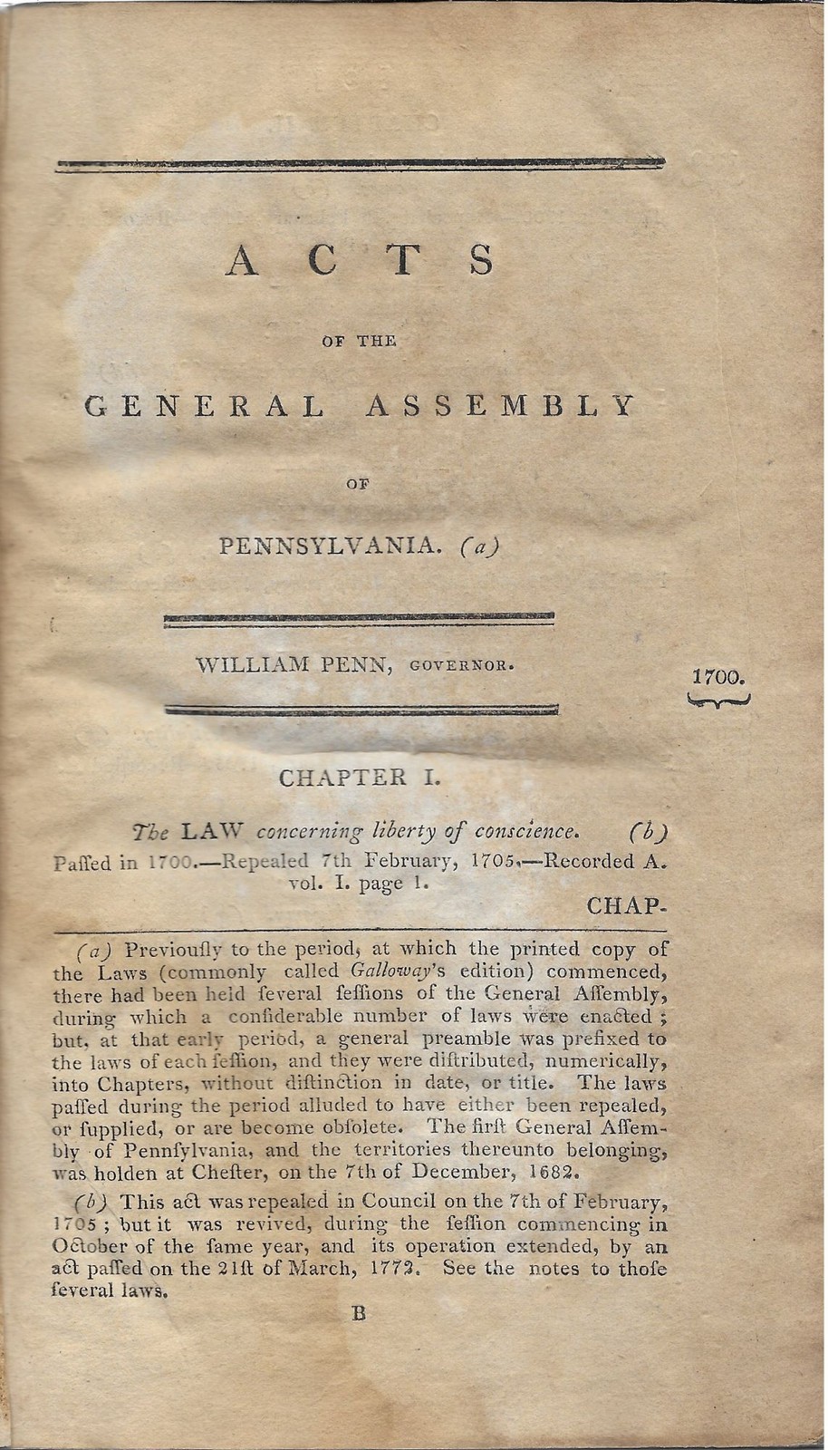 Acts of the General Assembly of Pennsylvania 1700-1771
