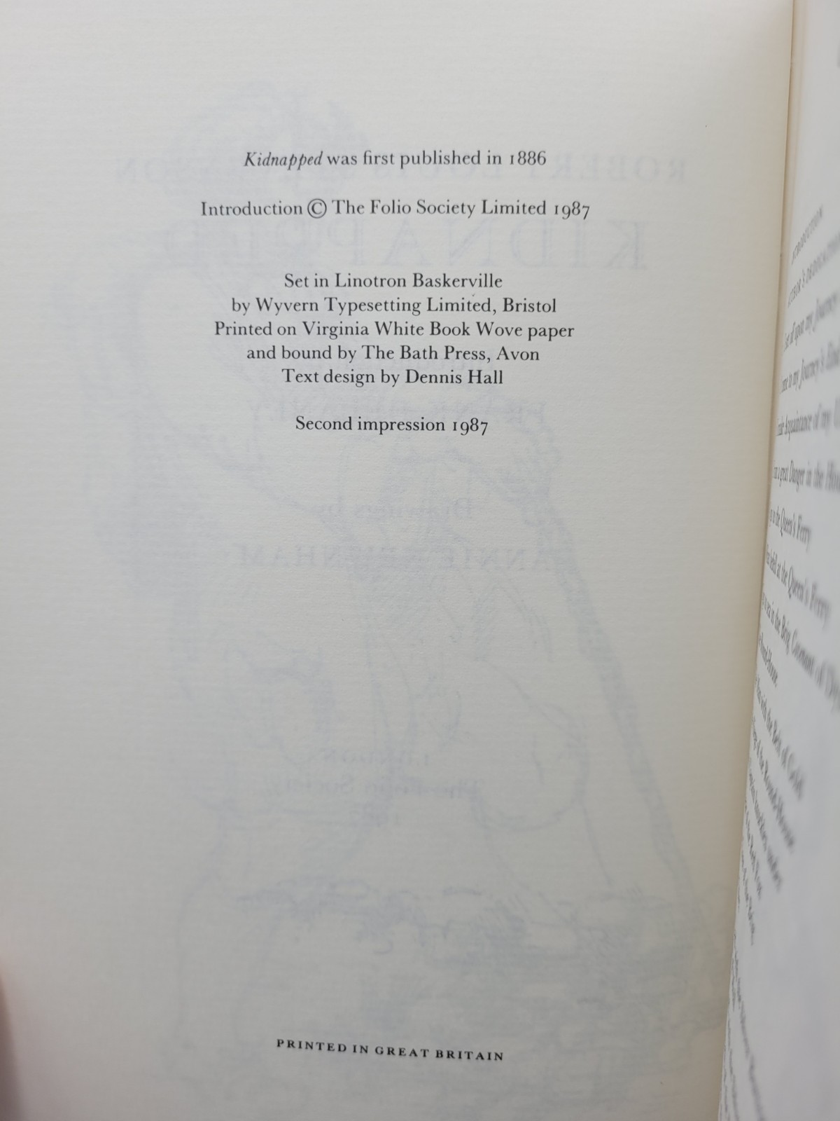 Kidnapped Robert Louis Stevenson Folio Society Ltd 1987 2nd Impression Book