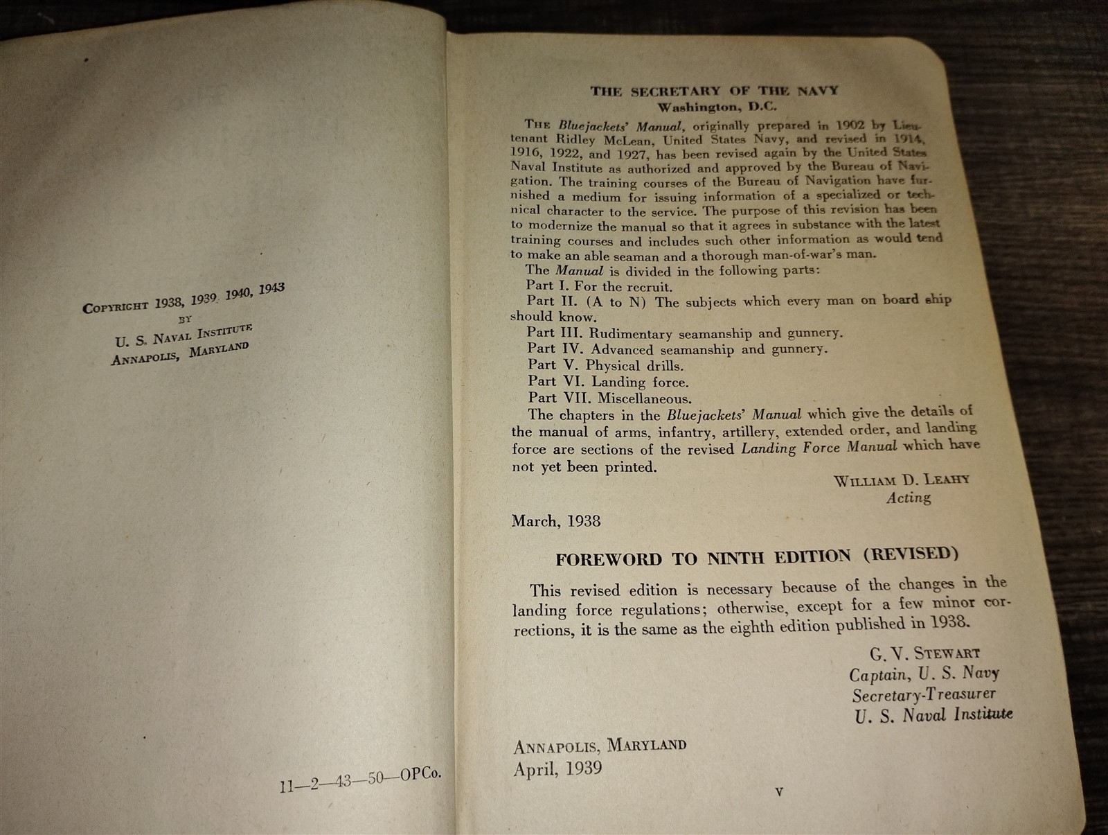 The Bluejackets‘ Manual 1943 World War II WW2 United States Navy Hardcover 11th