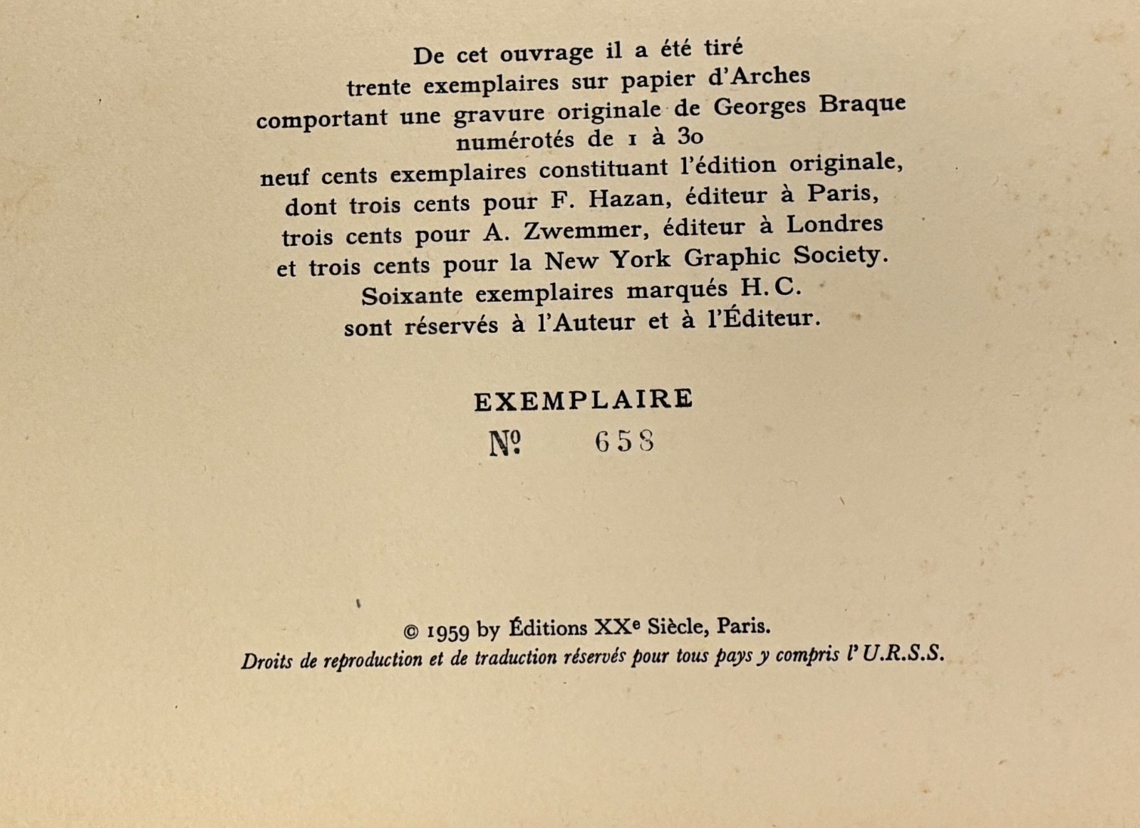 Georges Braque Le Solitaire [Limited Edition:1959], #658 of 900 Andre Verdet ed.