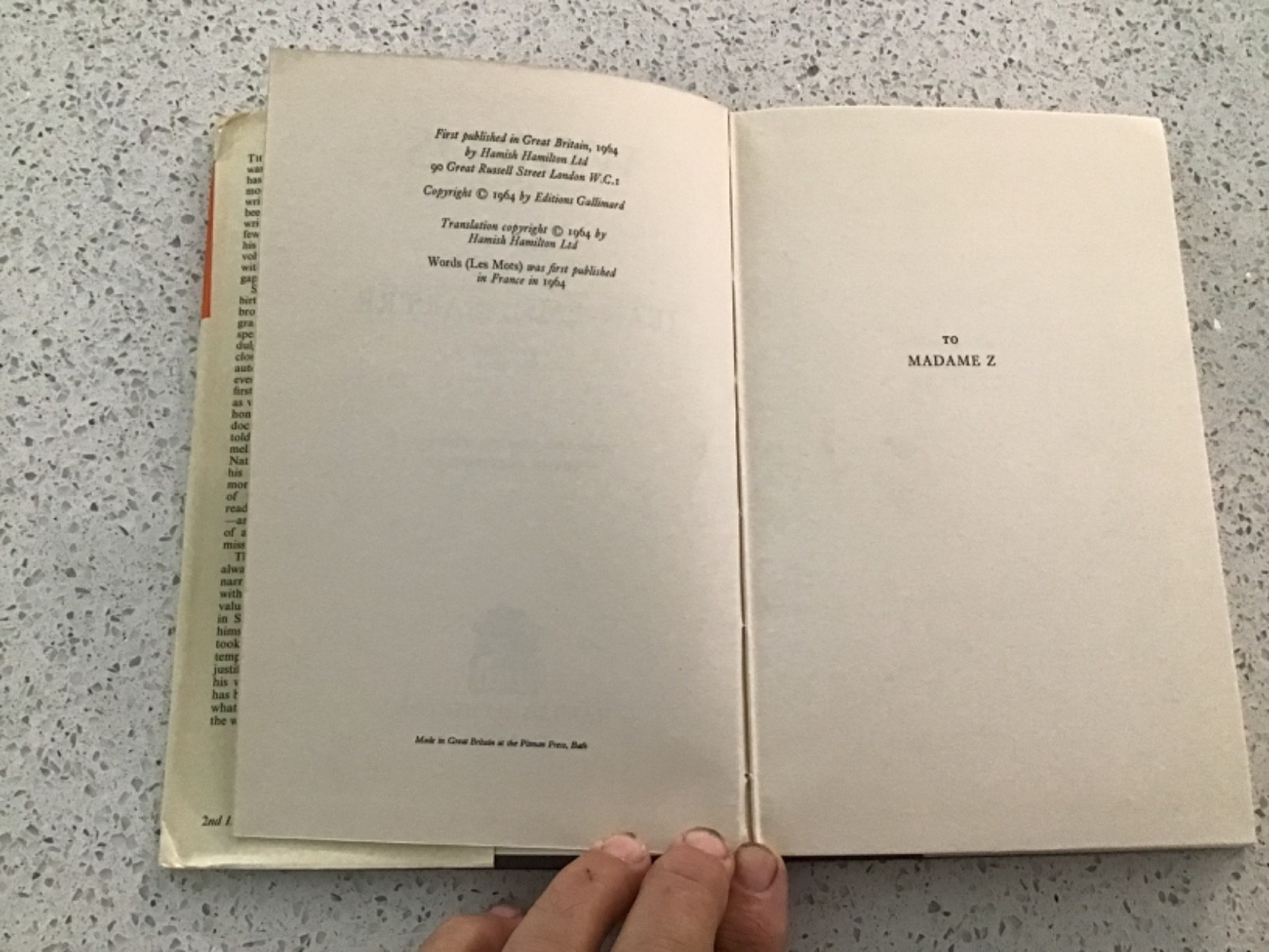 Words by Jean-Paul Sartre Hamish Hamilton 1964 Hardcover